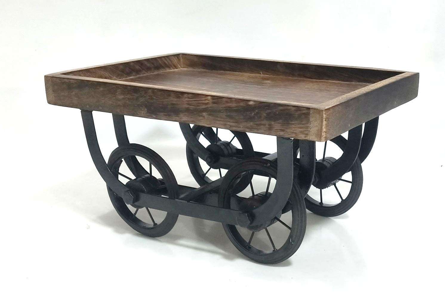 QEY Wood Serving Platter for Dining Table/Thela Trolley | Breakfast, Tea Serving, Table Decor | Decorative Multipurpose Tray for Storage, Rectangular 4