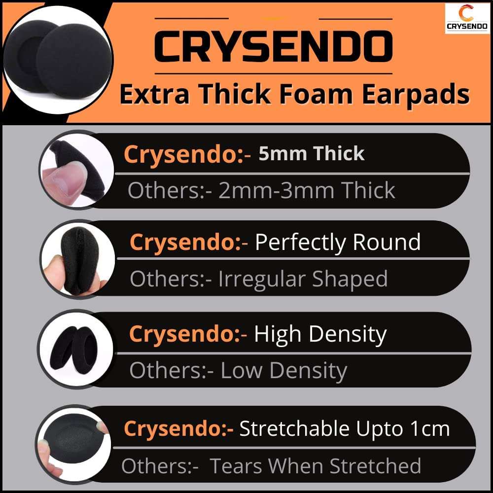 Crysendo Headphone Cushion (55mm / 5.5cm) | 5MM Thick Replacement Earpads Soft Sponge Cover Ear Muffs | High-Density Foam for Enhanced Comfort & Long Life | Pack of 6 pcs / 3 Pairs (Black) 5