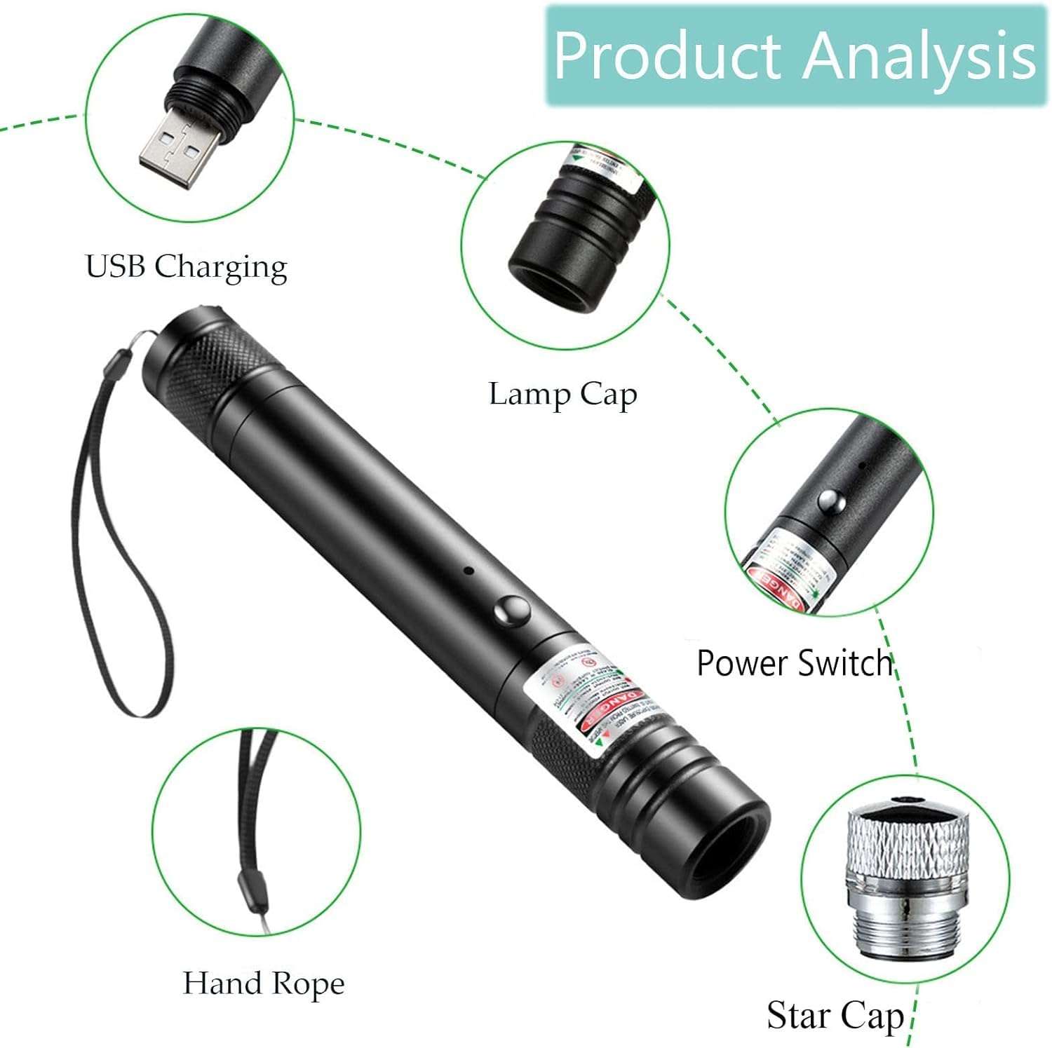 COOLCOLD Laser Light | USB Rechargeable Green, Laser Pointer | Long-Range, Laser Light Powerful | for Party, Disco Light Adjustable Mode, 2000m Handheld Laser Pen, Suitable for Camping, Hiking 4
