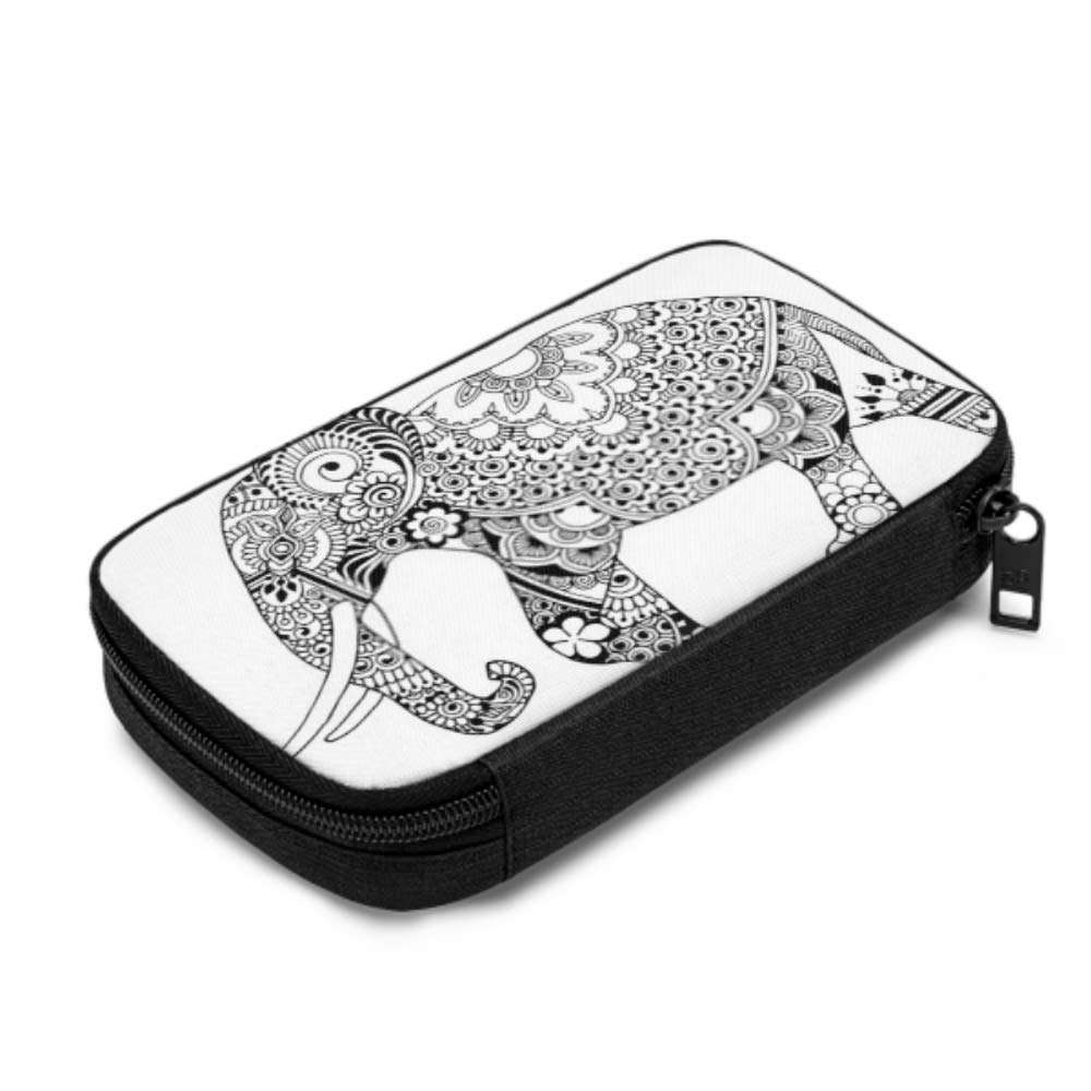 Electronics Accessories Organizer Bag Indian Elephant Style Mihendi On White Electronics Organizer Travel Electronic Cord Organizer Storage Bag of Cases for Cable, Charger, Phone, USB, Sd Card 2