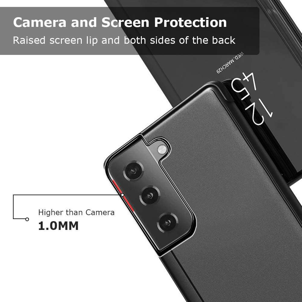 Galaxy S21+ Plus Case, Translucent View Window Mirror Makeup Electroplate Plating Stand Full Body Protective Flip Folio Cover for Samsung Galaxy S21+ Plus, Black 5