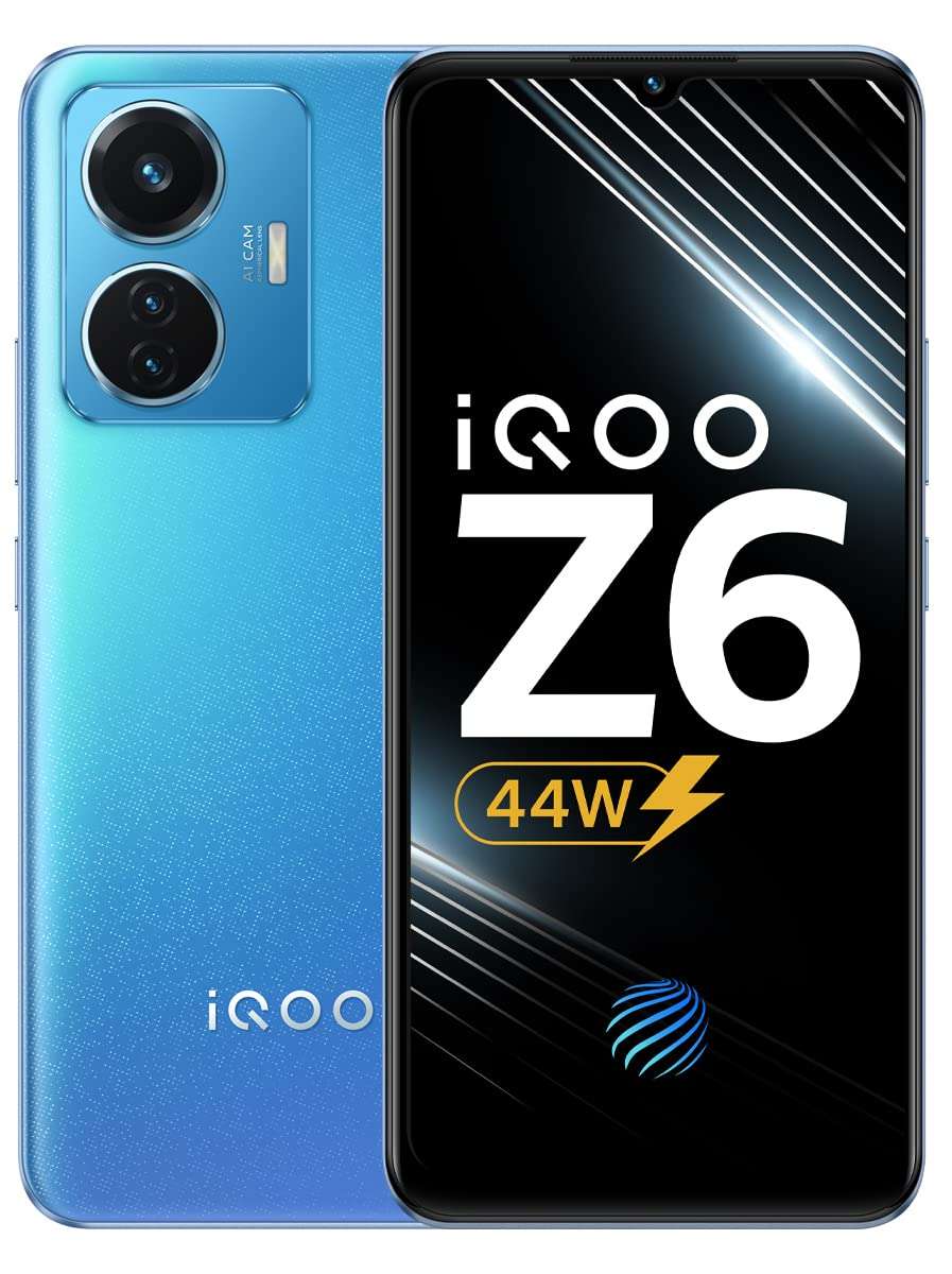 iQOO Z6 44W (Lumina Blue, 4GB RAM, 128GB Storage) | 6.44" FHD+ AMOLED Display | 50% Charge in just 27 mins | in-Display Fingerprint Scanning 1