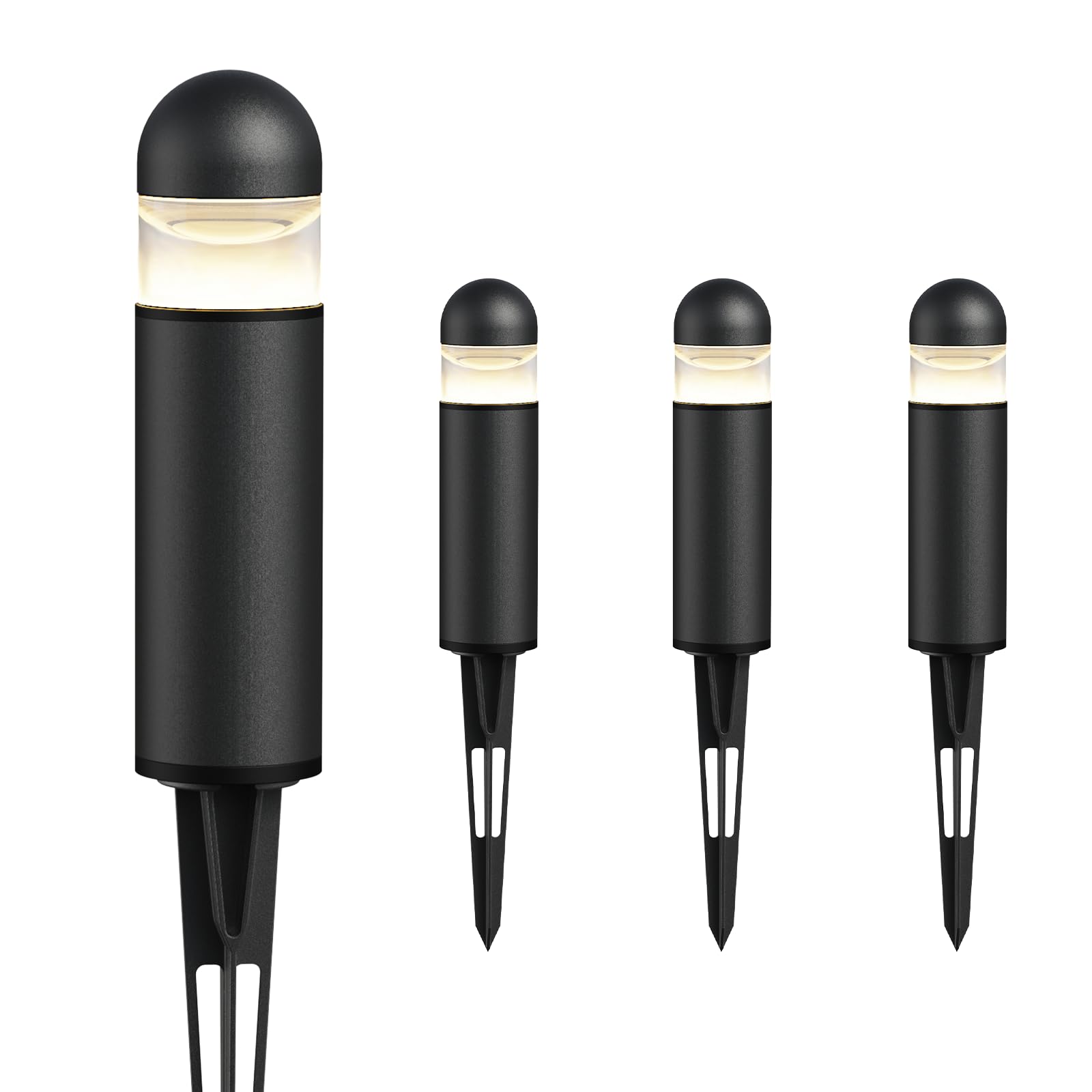 GOODSMANN Landscape Lighting 4PK Low Voltage Landscape Lighting 3W 60 Lumen LED Landscape Bollard Lights Outdoor 2700K Warm White Black with Cable Connectors Replaceable LED Bulbs