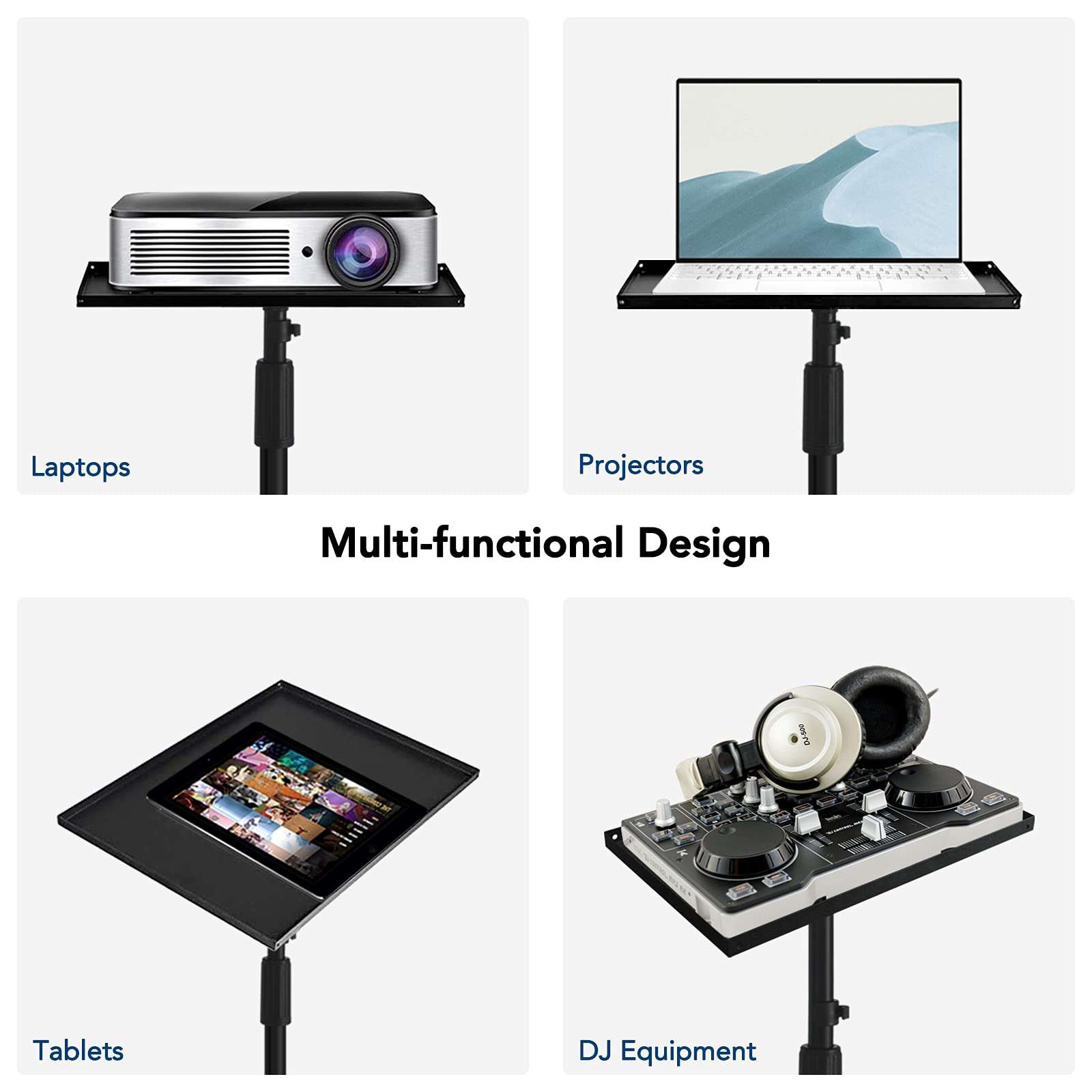 Drsn Projector Tripod Stand, Universal Laptop Tripod Floor Stand, Computer DJ Equipment Holder Mount- Adjustable Height 29.5 to 51.1 Inch, Perfect for Stage, Studio, Home & Office with Tray 4