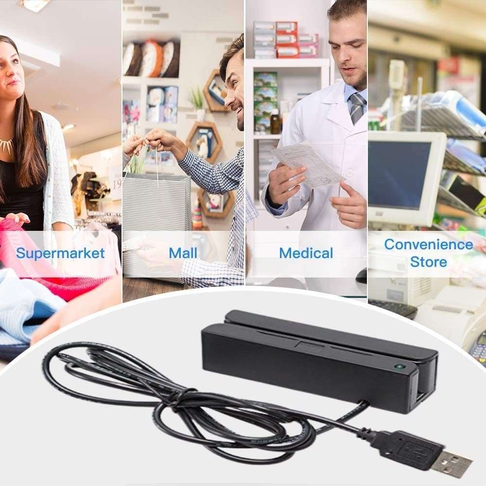 Posunitech Mini Msr100 Swipe Magnetic Credit Card Reader 3 Tracks Hi/Lo Data Collector, USB Msr Stripe Card Reader for Point of Sale (POS), Access Control, ID Verify 4