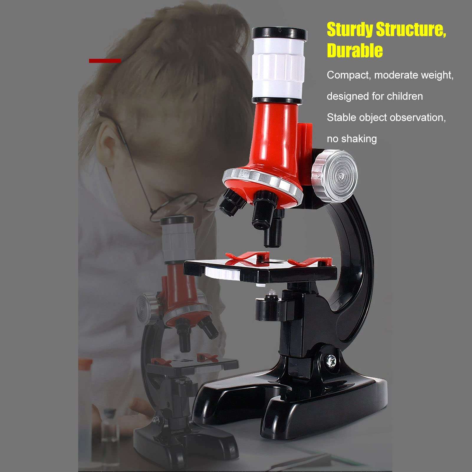 Children Microscope Toy, Kids Microscope Kit Adjustable Angle Lens Plastic Material 1200x with LED Light for Beginner for Home 4
