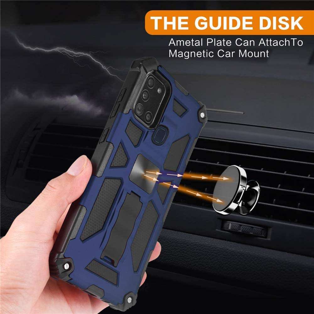 Asuwish Compatible with Samsung Galaxy A21S Case Tempered Glass Screen Protector Cover and Cell Accessories Stand Kickstand Dual Layer Phone Cases for Glaxay Galaxies A 21S GalaxyA21S Women Men Blue 3