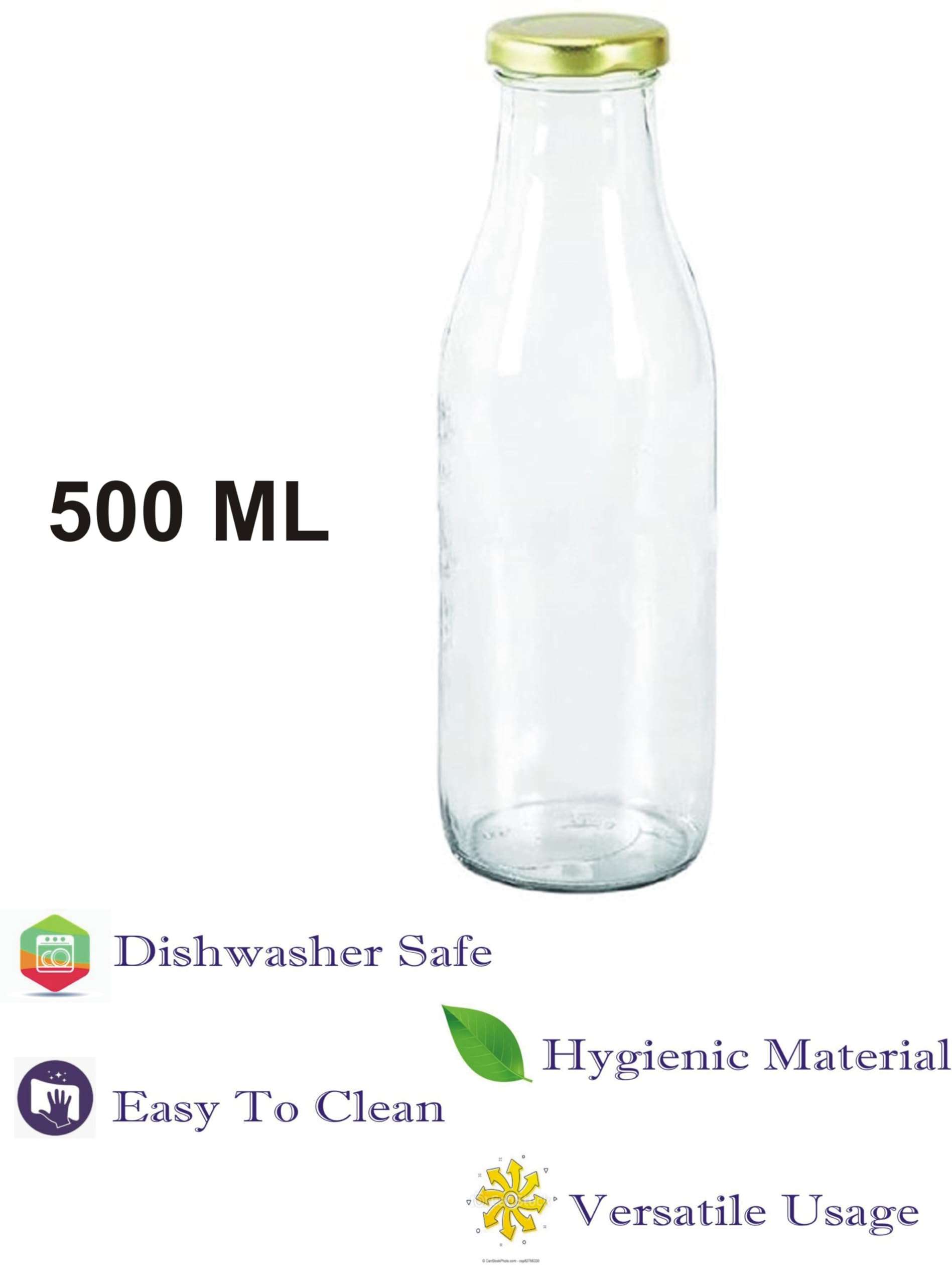 1st Time Multipurpose Kitchen Storage Glass Milk Bottle With Lid, Clear, Pack Of 3, 500 Ml, 6.5 X 6.5 X 20.5 Cm 5