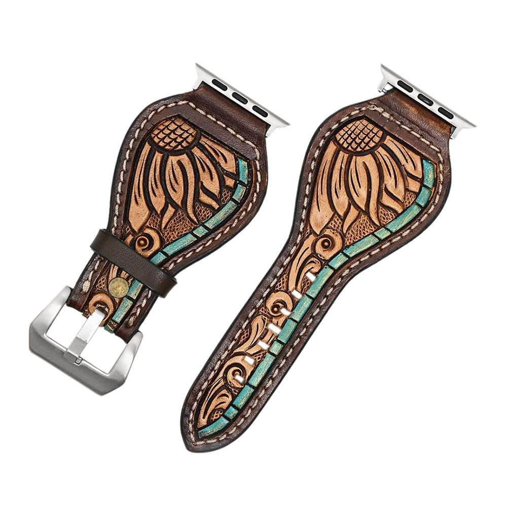 American Darling Beautifully Hand Tooled Hand Painted Genuine American Leather I watch Strap Men and Women Unisex 3