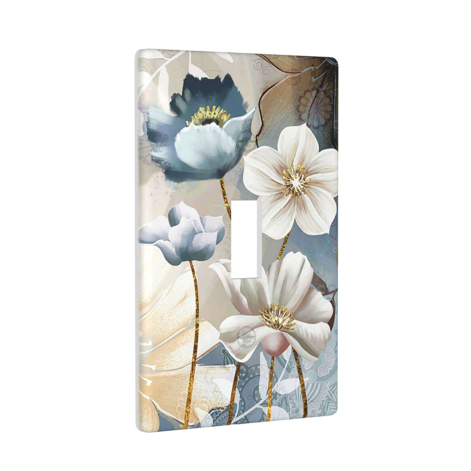 Flower 1-Gang Single Toggle Wall Plate Decorative Light Switch Cover for Kitchen Bedroom Bathroom Farmhouse Switches Faceplate White Blue 3
