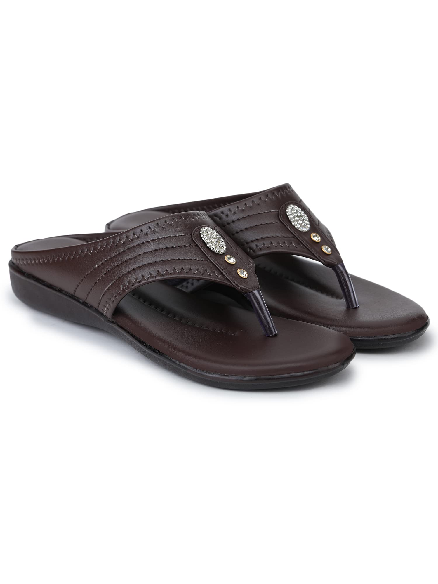 Bootco Flat for Womens & Ledies Attractive Silver Nag Design With Comfortable Soft Feel During Wearing This Trending Brown Color Easy To Fitt Flat Slipper 1