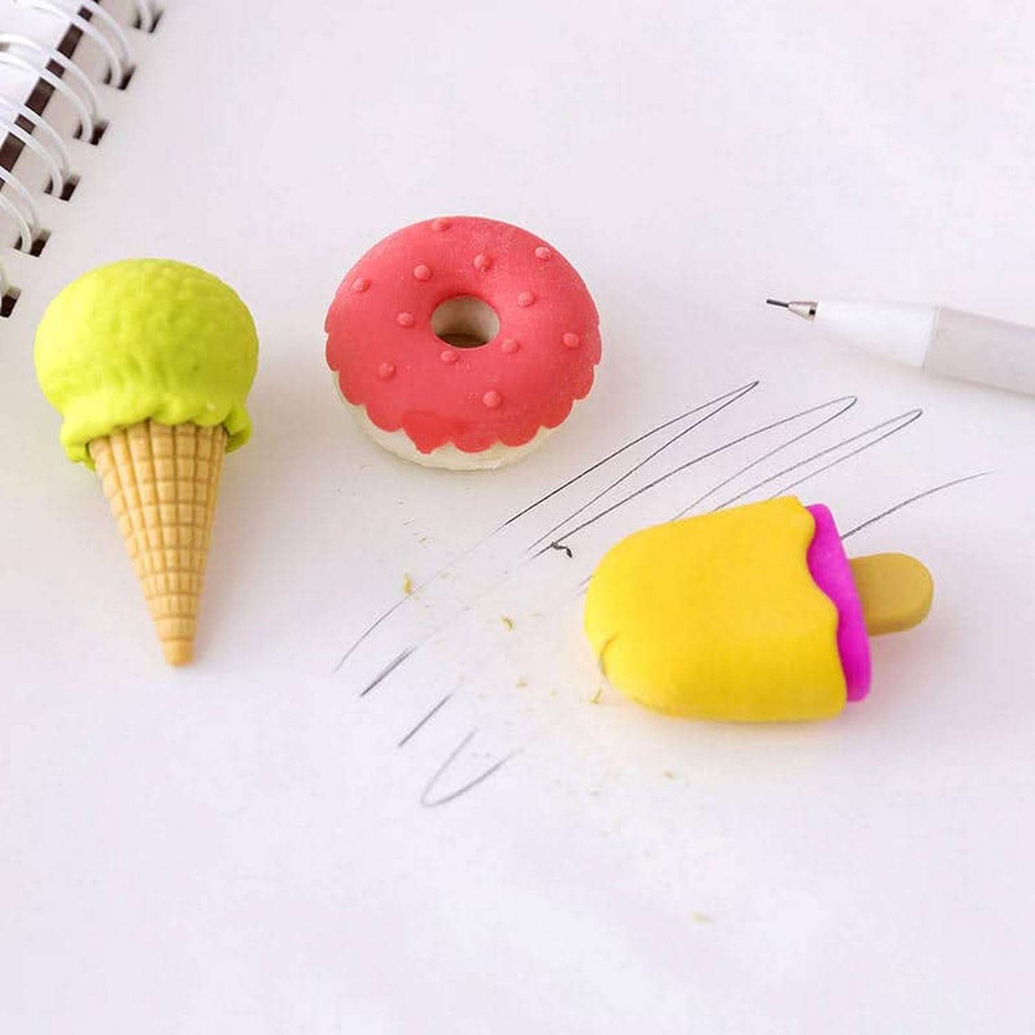 TOYVELLY Colorful Designer Ice-Cream and Sweet Colorful Treat Lollipops Erasers for Children Party Favors, School Supplies, for Children Party Favors (Pack of 12) 6