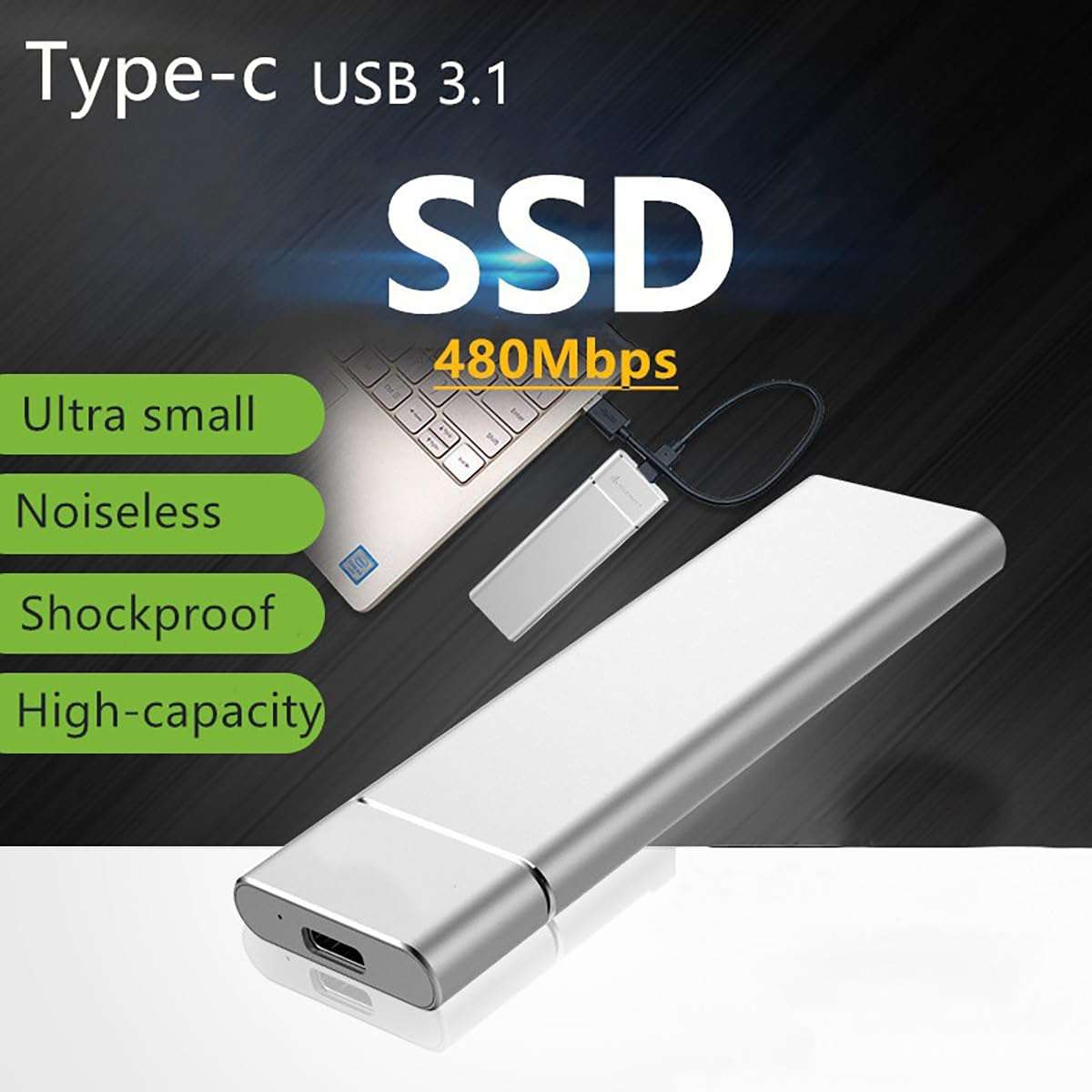 Portable External SSD, Type-C External Hard Drive USB 3.1 SSD External Hard Drive, Solid State Drives for PC/Laptop/MacBook (Silver, 2.0, TB) 4