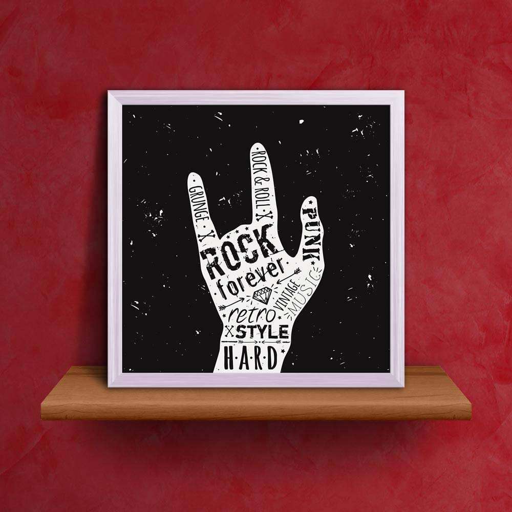 ArtzFolio Hand Rock & Roll Typography Tabletop Painting White Frame 12 x 12 inch (30 x 30 cms) 1