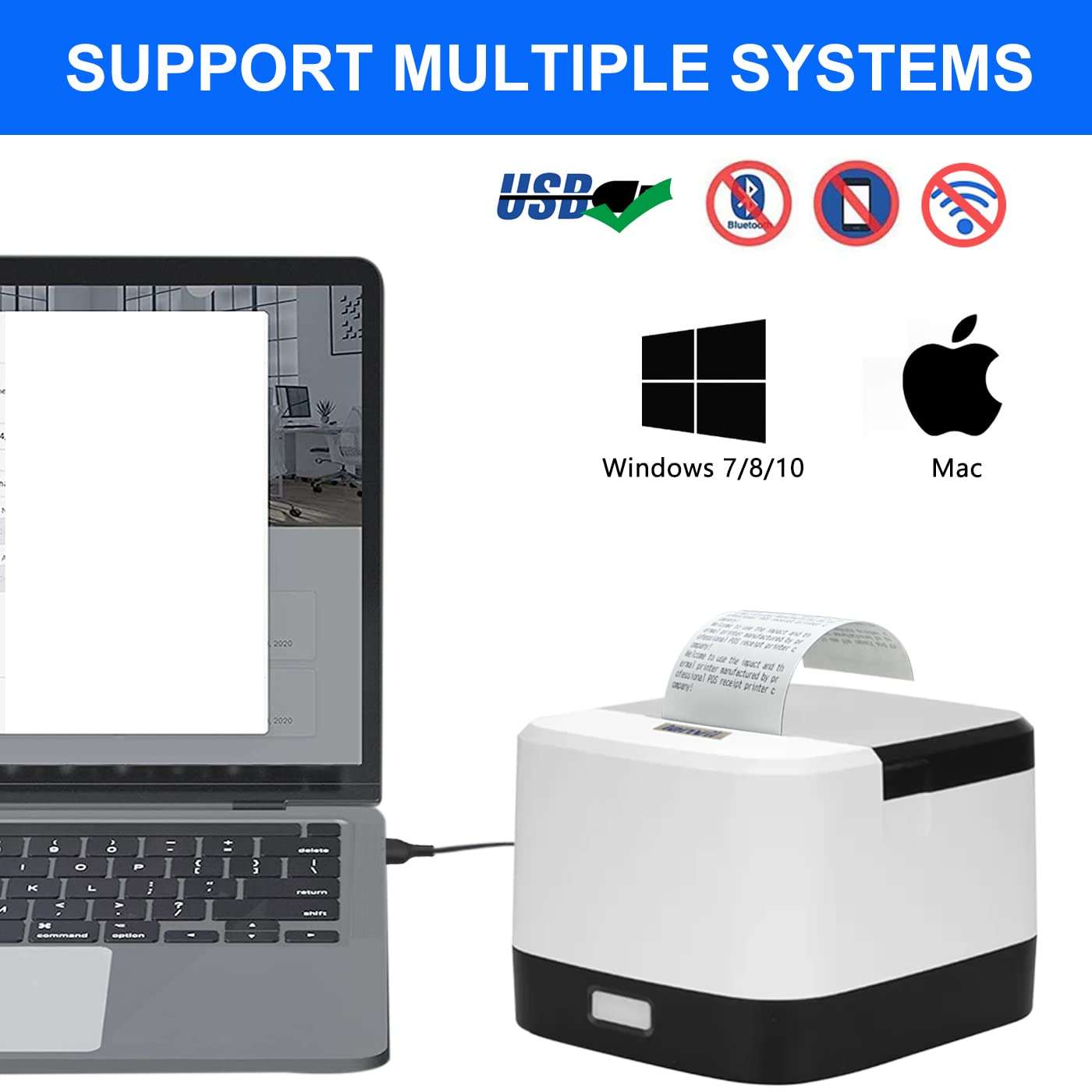 LENVII LV-R258 58MM POS Thermal Printer, USB and LAN Ports, Compatible with Windows and Mac, Suitable for Retail/Supermarket/Kitchen/Clothing Stores 4