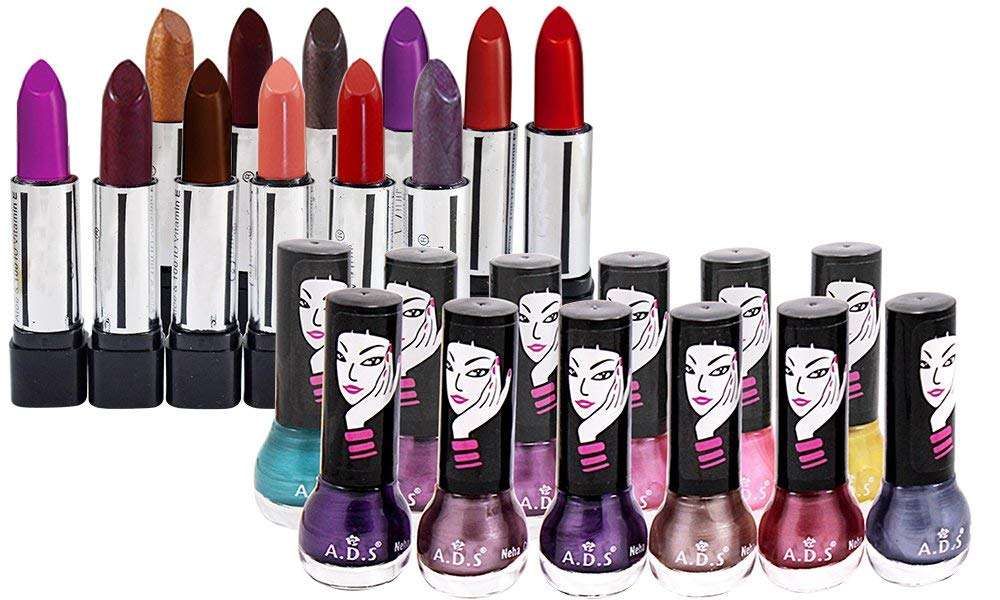 Adbeni Girls Selection Combo Makeup Set of 12 Lipstick, Glossy Finish and 12 Nail Paint - Multicolor