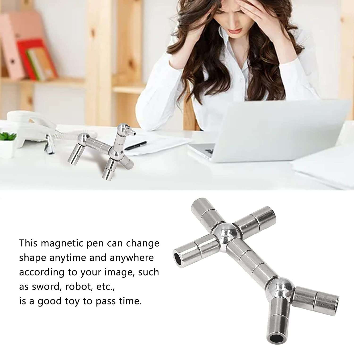 Tiyahi Fidget Magnetic Toy Pen Stress Relief Pen Multifunction Pen (Silver) 5
