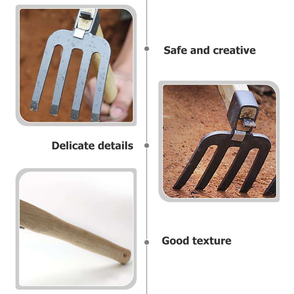 Hoe Weeding Tool Soil Loosening Rake Garden Tool Compact Gardening Rake Garden Rake Hand Rake Garden Gadgets Handheld Small Rake Garden Cultivator Wood Handle Steel Rake 3