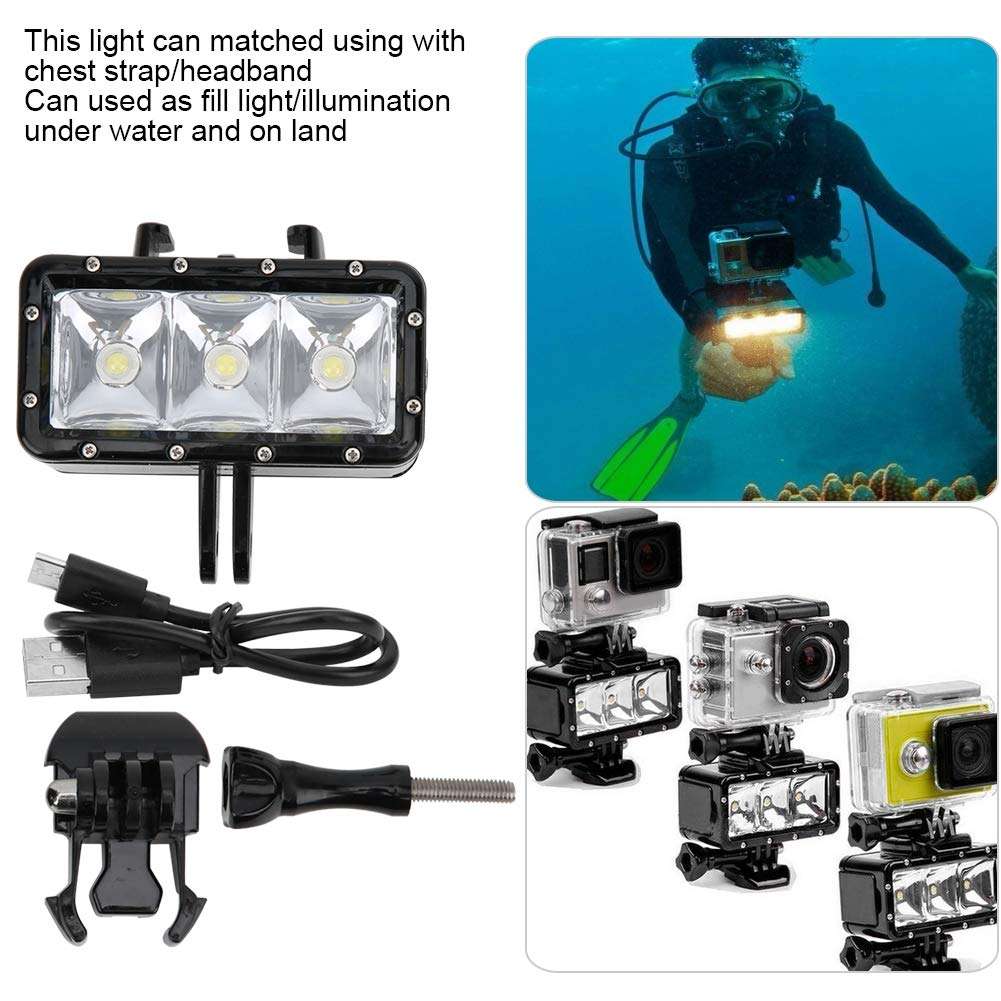 Diving LED Fill Light,LED Waterproof Fill Light Waterproof Depth up to 30M,Matched Using with Chest Strap,Headband,Suitable for Photography,Video,Underwater,Entertainment,Photography Accessories 3