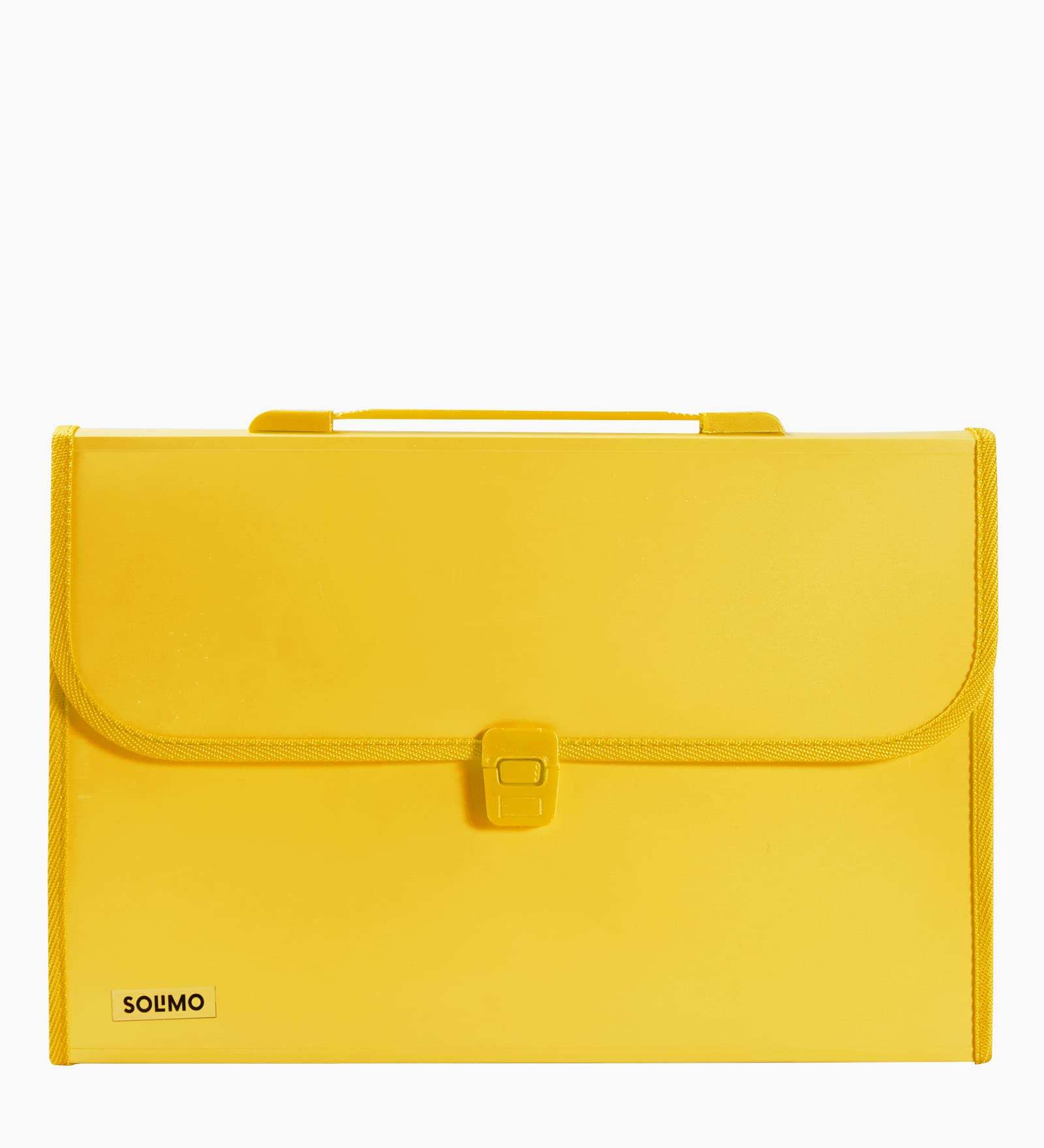 Amazon Brand - Solimo Plastic Expanding File Folder with 13 Pockets, Handle, and Buckle Closure, for A4 Size Documents (Yellow) 1