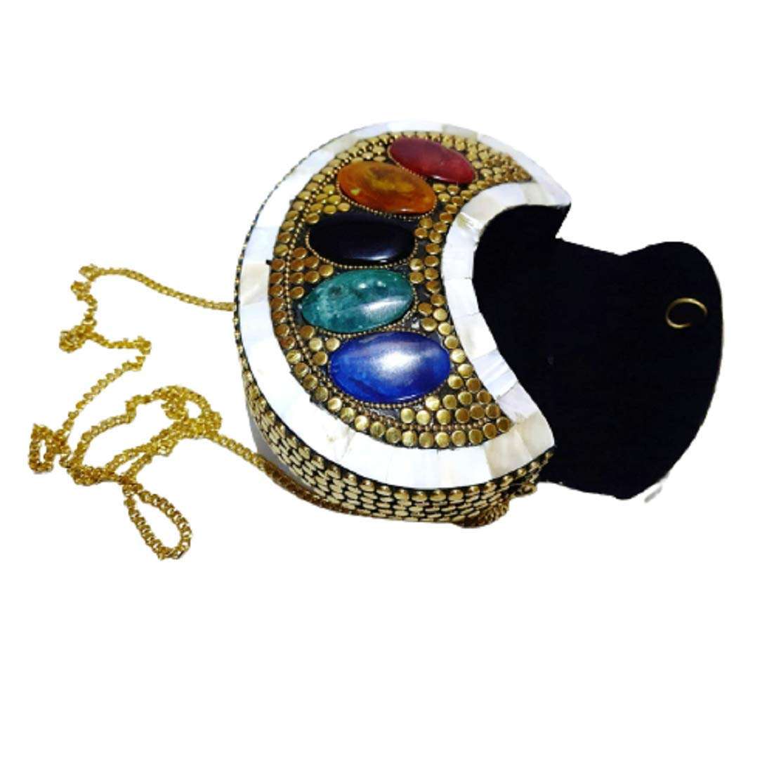 Real Art Decorative Stylish Hand Purse for Girls & Women (Material-Mozo, Color-Golden & Silver) Pack of 2 4