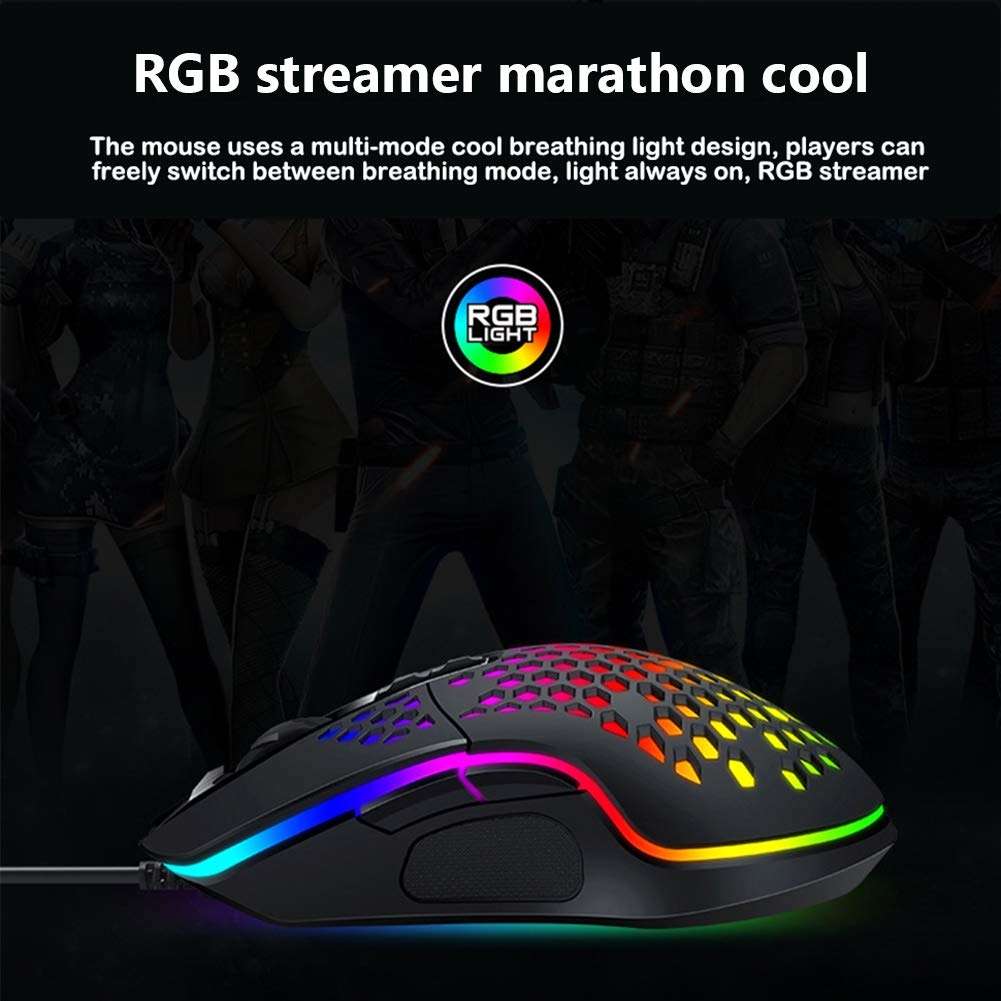 Computer Mouse, V9 Ergonomic 4000DPI USB Wired Hollow-Out RGB Light Gaming Mouse Mice for PC - Mint Green 4
