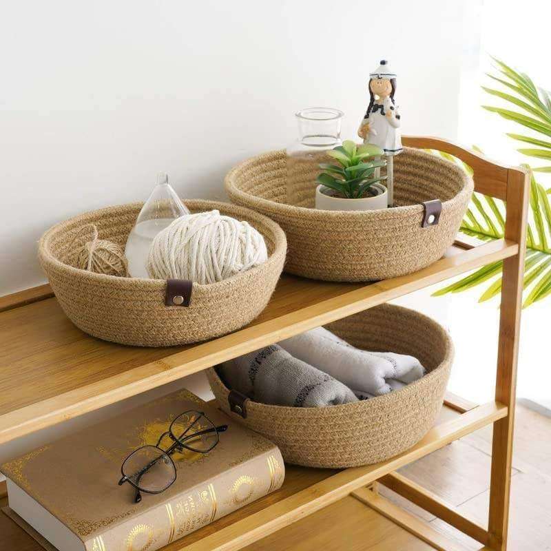 ALBY® Rope Storage Natural Handwoven Jute Round Shelf Basket For Your Home & Kitchen (Small, Medium, Large)-Pack Of 3 (Beige) 4