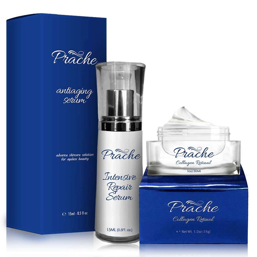 #1 Dermatologist Tested Prache Anti-Aging Collagen Retinol Cream & Prache Intensive Repair Serum (1 Each) – Remove Fine Lines and Wrinkles with Best Anti-Aging Skin Care Kits (Packaging may vary) 1