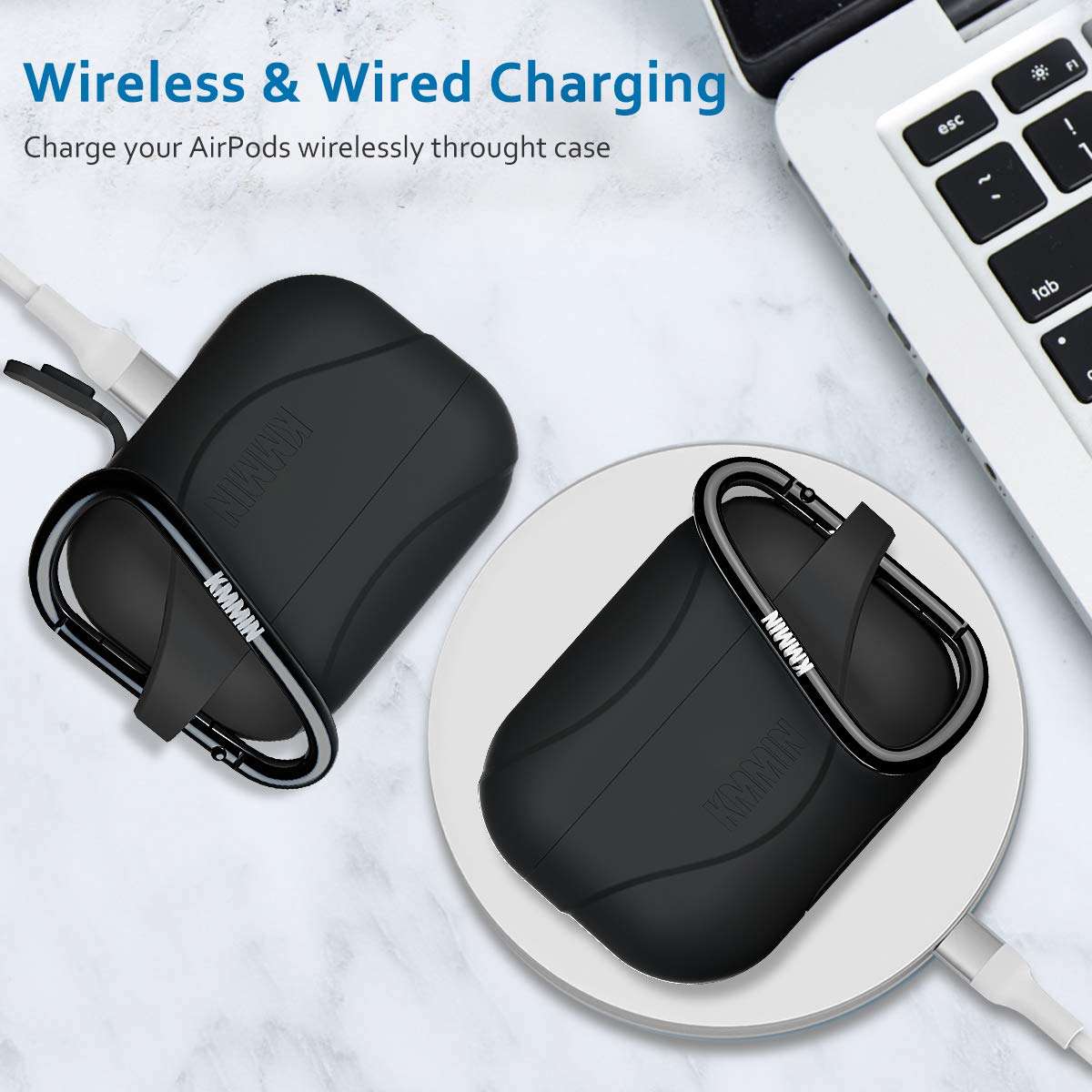 AirPods Pro Case, KMMIN AirPods Pro Case Cover, Hard Protective Case for AirPods Pro, TPU AirPods Pro Accessories Set, Wired/Wireless Charging Available, [Front LED Visible] (Black) 4