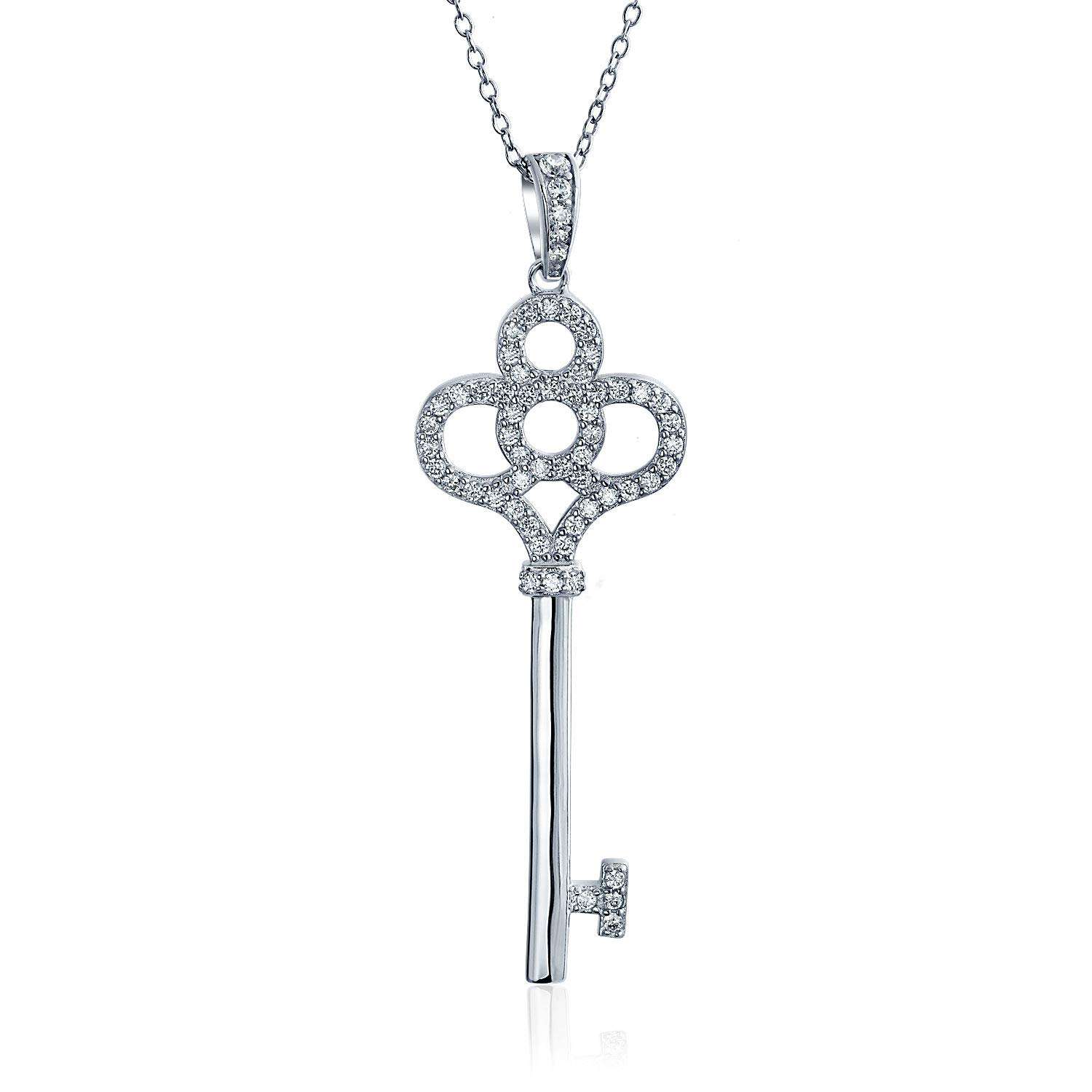 Bling Jewelry .925 Sterling Silver Pave CZ Crown Key Pendant Necklace 18 inch 1