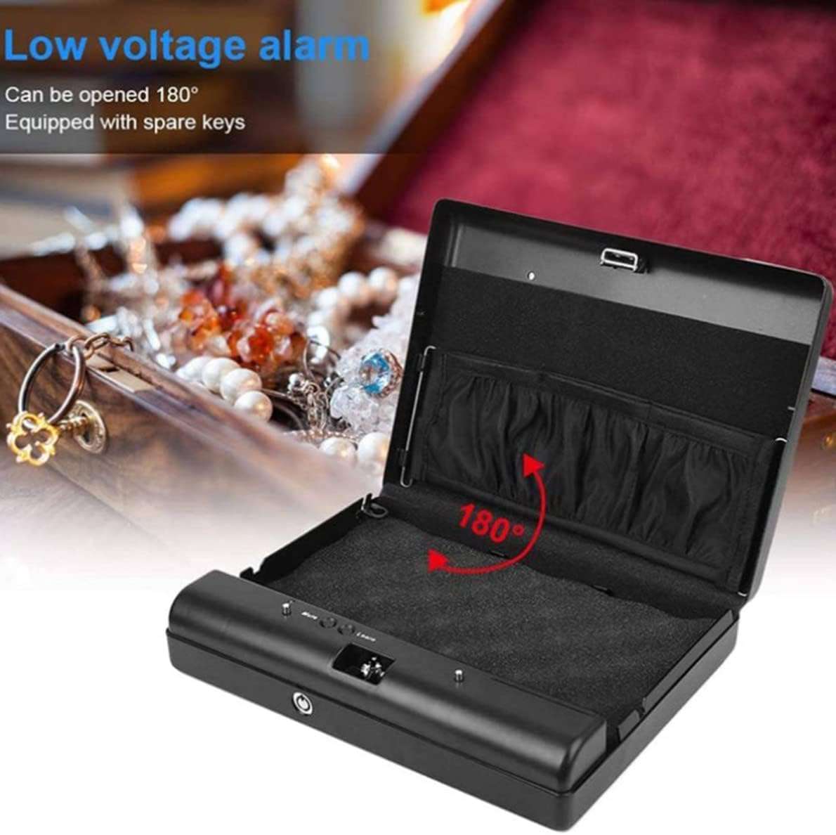 FlexiSpaceUS Safe with Biometric Fingerprint Keypad Lock and Key Smart Pistol Safe for Money/Pistol/Cash/Jewellery Lock Home Safe 6