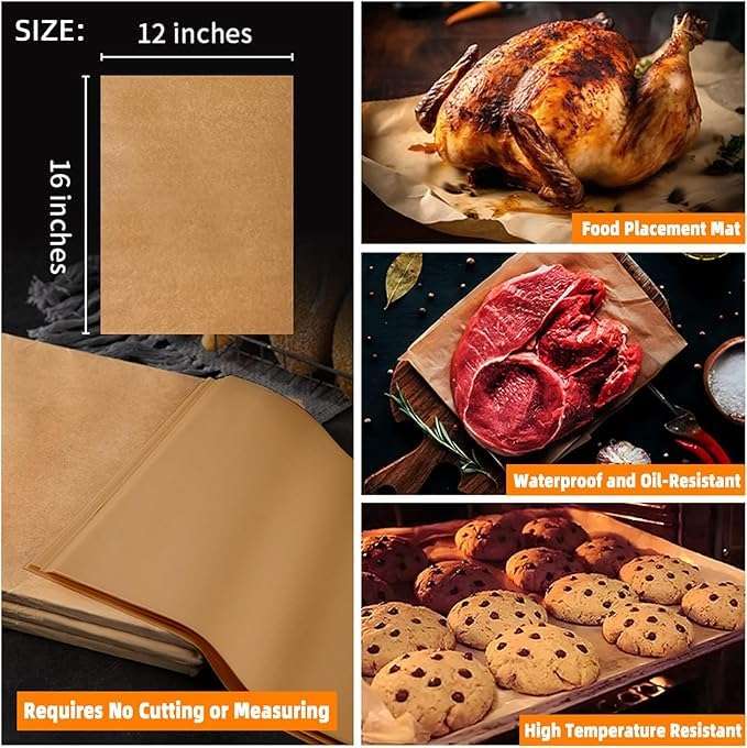 12x16 Baking Parchment Paper – 200 Pcs Non-Stick, Heat Resistant, Food Safe, Disposable Sheets for Oven, Microwave, Baking, Roasting, Cooking, and Easy Cleanup 5