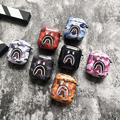 Shark Teeth Camo Softshell Silicone AirPods IMD Case for 1st & 2nd Gen AirPods Charging & Wireless Charging Case Protective Cover and Skin Supreme Gift Bape Boy Girl [NO Button Cutout] (Dark Gray) 1
