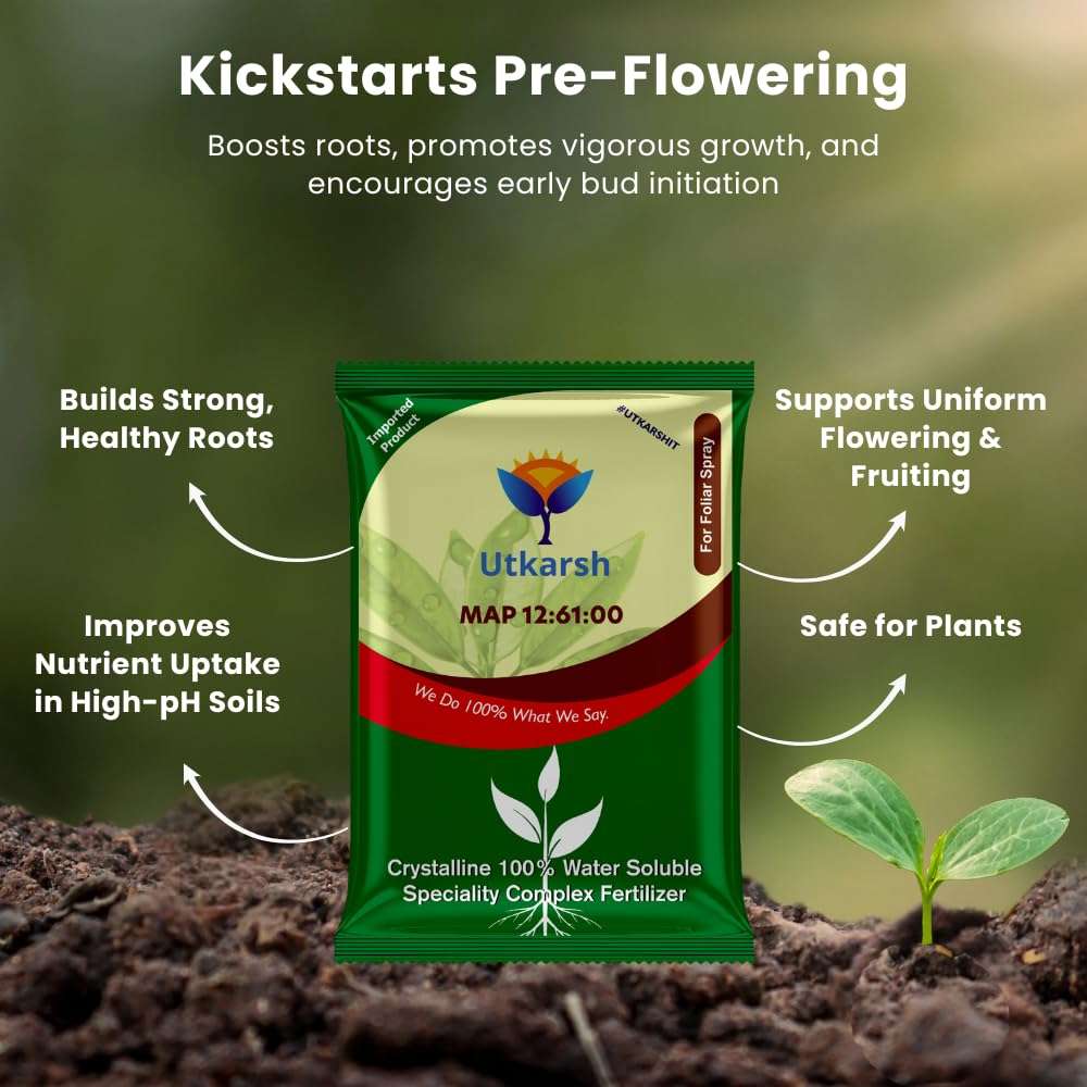 Utkarsh MAP 12 61 00 - Mono Ammonium Phosphate, NPK Fertilizers for Plants Growth & Home Garden | 100% Water Soluble Powder, Foliar Spray Nutrition (900 gm; Pack of 1) 4