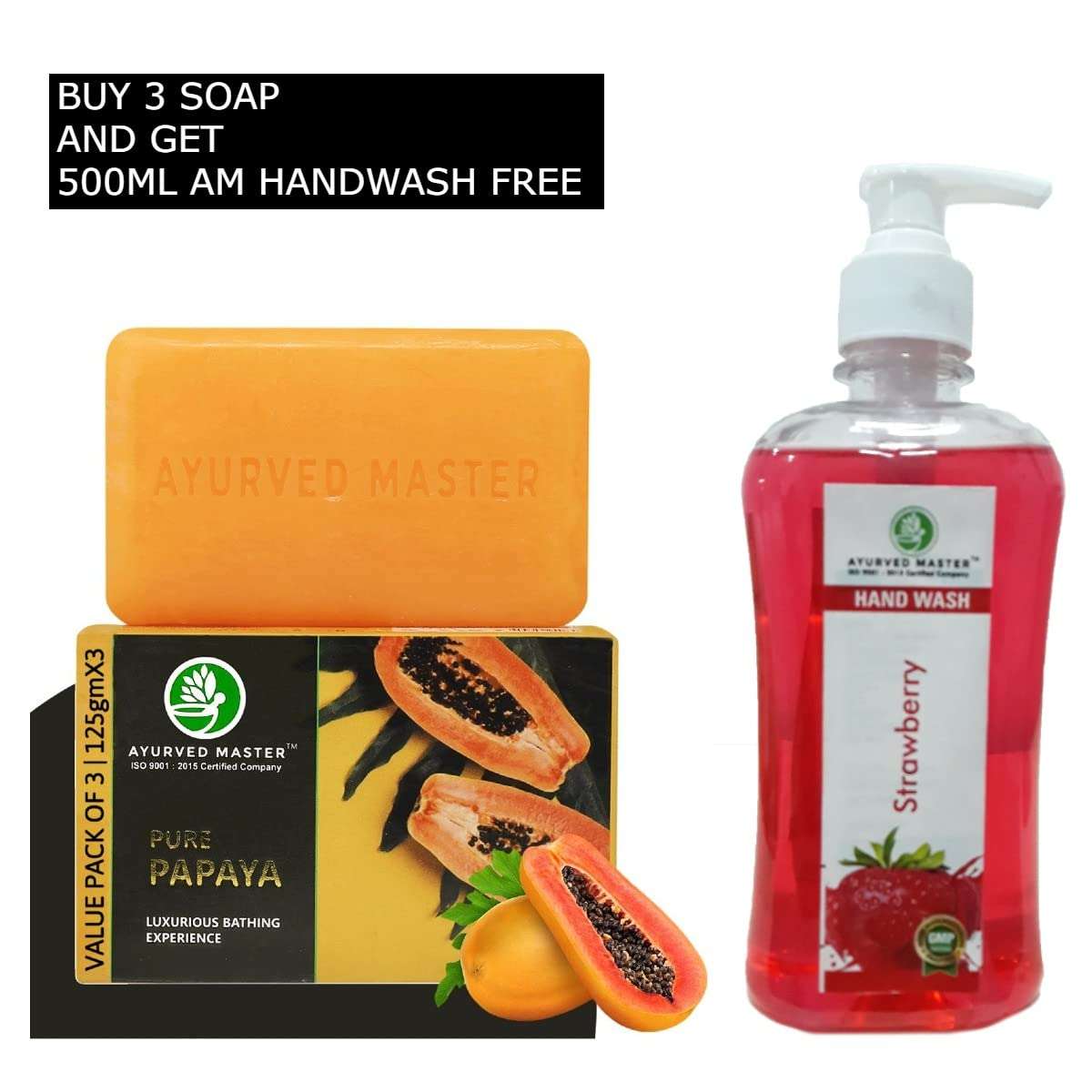 Ayurved Master Unisex Papaya Beauty Bath Soap For Pores Deep Cleansing (Buy 3 Soap Get 500ML STB Handwash Free) 1
