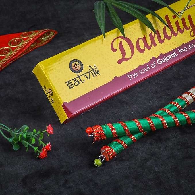 SATVIK 2 Pair SATVIK (4 Pcs) Large Gorgeous Wooden Multi-Colored dandiya Sticks Couples Particular Garbha Dance Nights for Navaratri Indian New Year's House Opening Item Returns for Gifts 4
