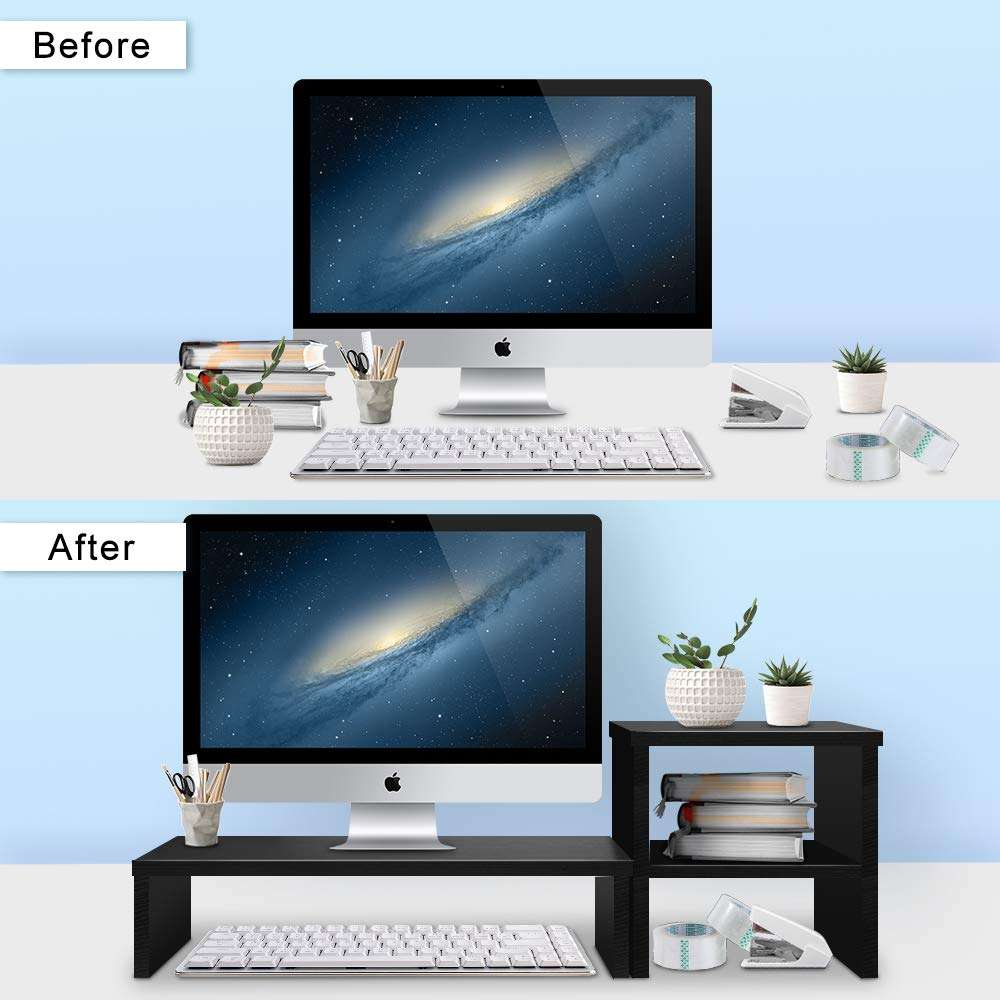 SUMGOTT Computer Monitor Stand with 2 Tiers and Desk Organizer Stand Storage Shelf, Desktop Screen Stand for Laptop, Bookshelf and Keyboard, Monitor Riser Printer Stand for Home, Office, School … 3