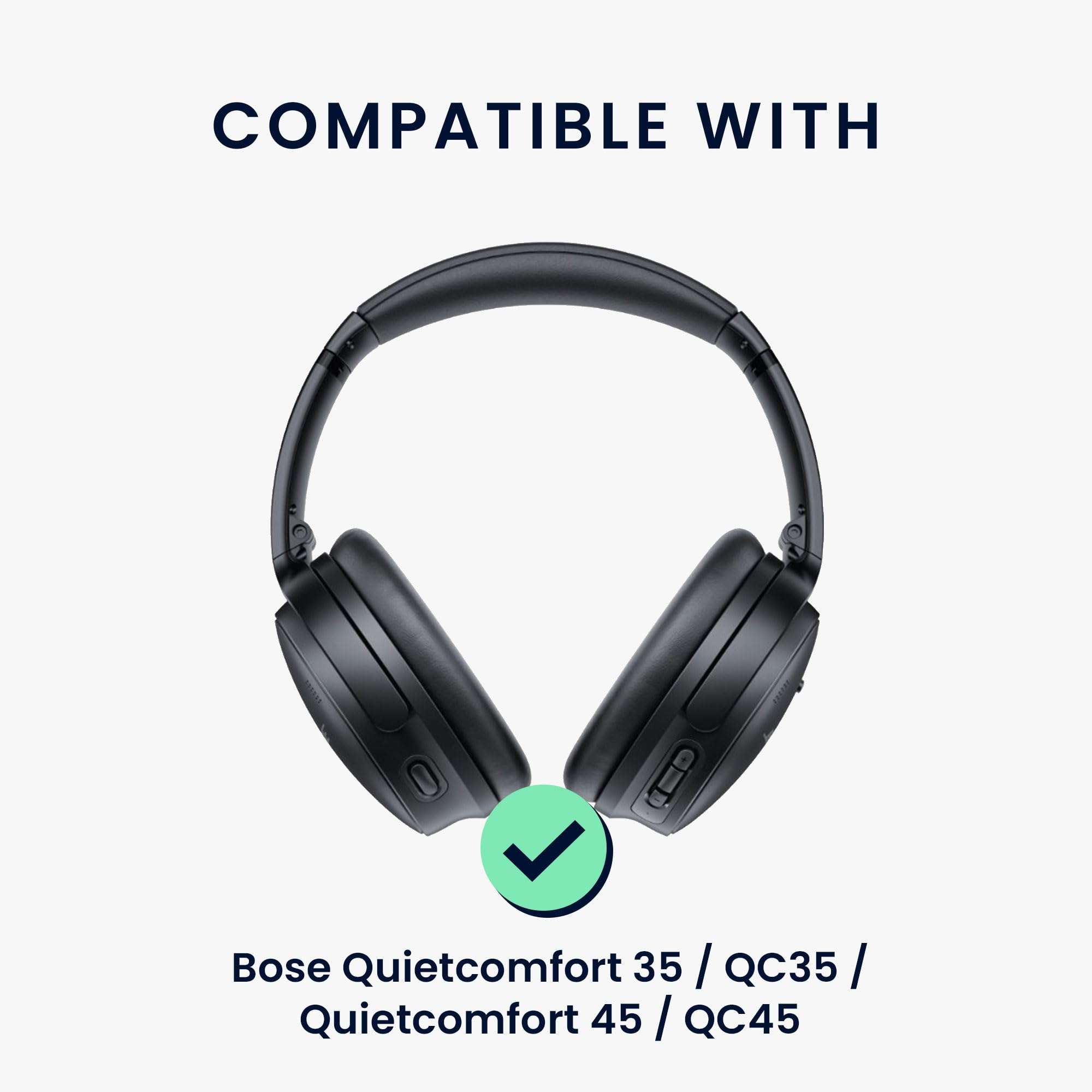 kwmobile Headphone Cushions Compatible with BoseQuietcomfort 35 / QC35 / Quietcomfort 45 / QC45 Cover - Faux Leather Replacement Pads for Headphones - Black 3