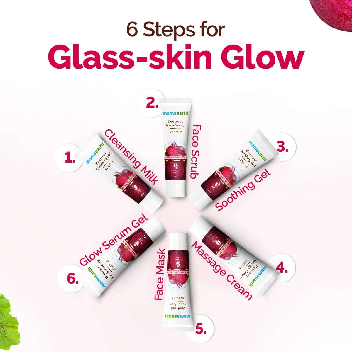 Mamaearth Beetroot Hydraful Facial Kit with Beetroot & Hyaluronic Acid - 2*10 ml + 4*10 g Hydrated Pink Glow in 30 Minutes | Spa-like Facial - Anytime, Anywhere | Instantly Brightens Skin | Made Safe 5