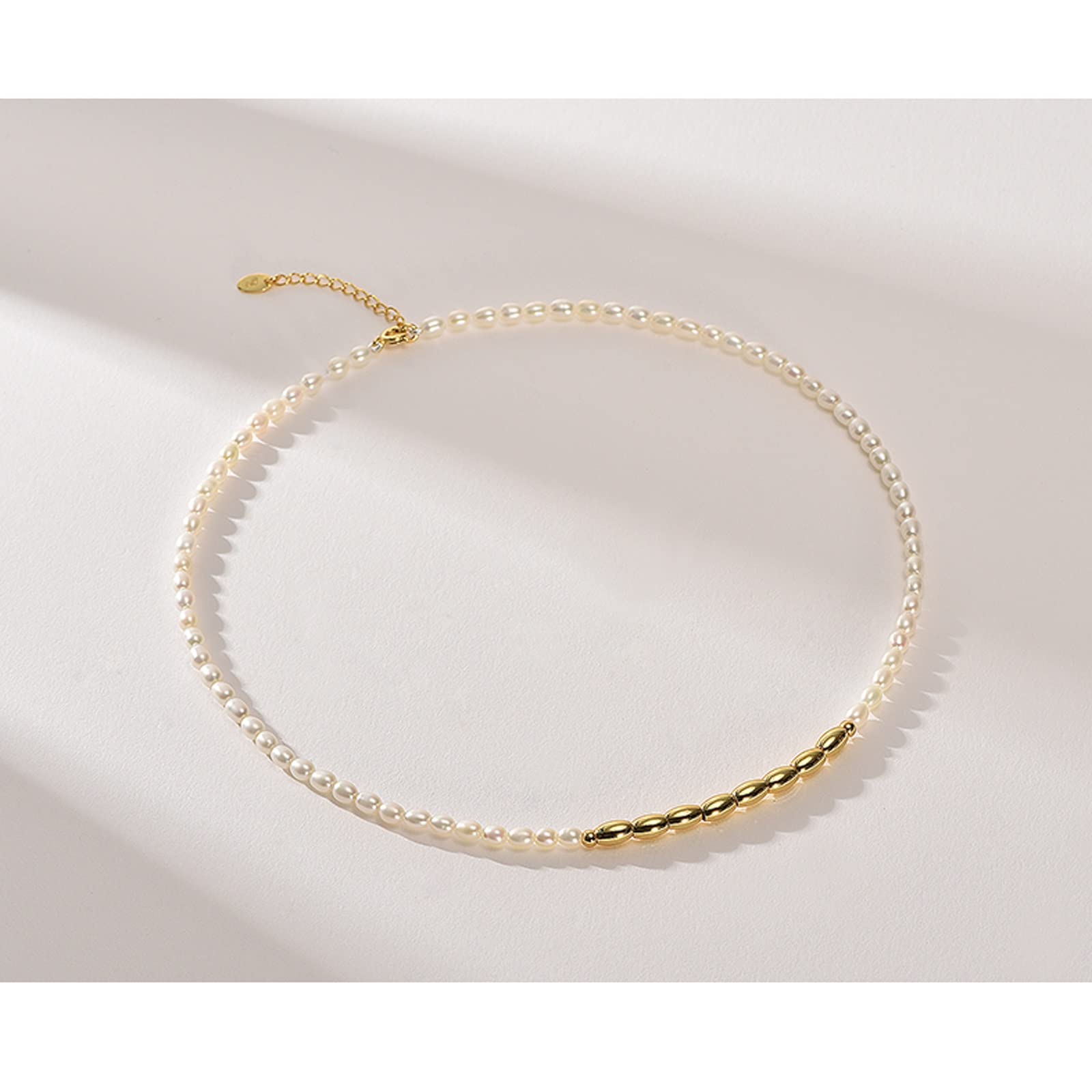 Necklace Freshwater Necklace Alloy 3-4mm Small White Rice Shape Fashion Female Jewelry Gift Simple Necklace 6