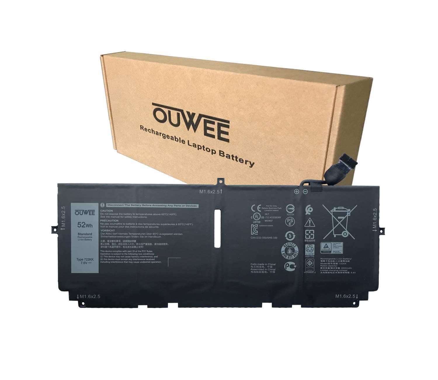 OUWEE 722KK Laptop Battery Compatible with Dell XPS 13 9300 9310 Series Notebook 0WN0N0 WN0N0 02XXFW 2XXFW 7.6V 52Wh 6800mAh 1