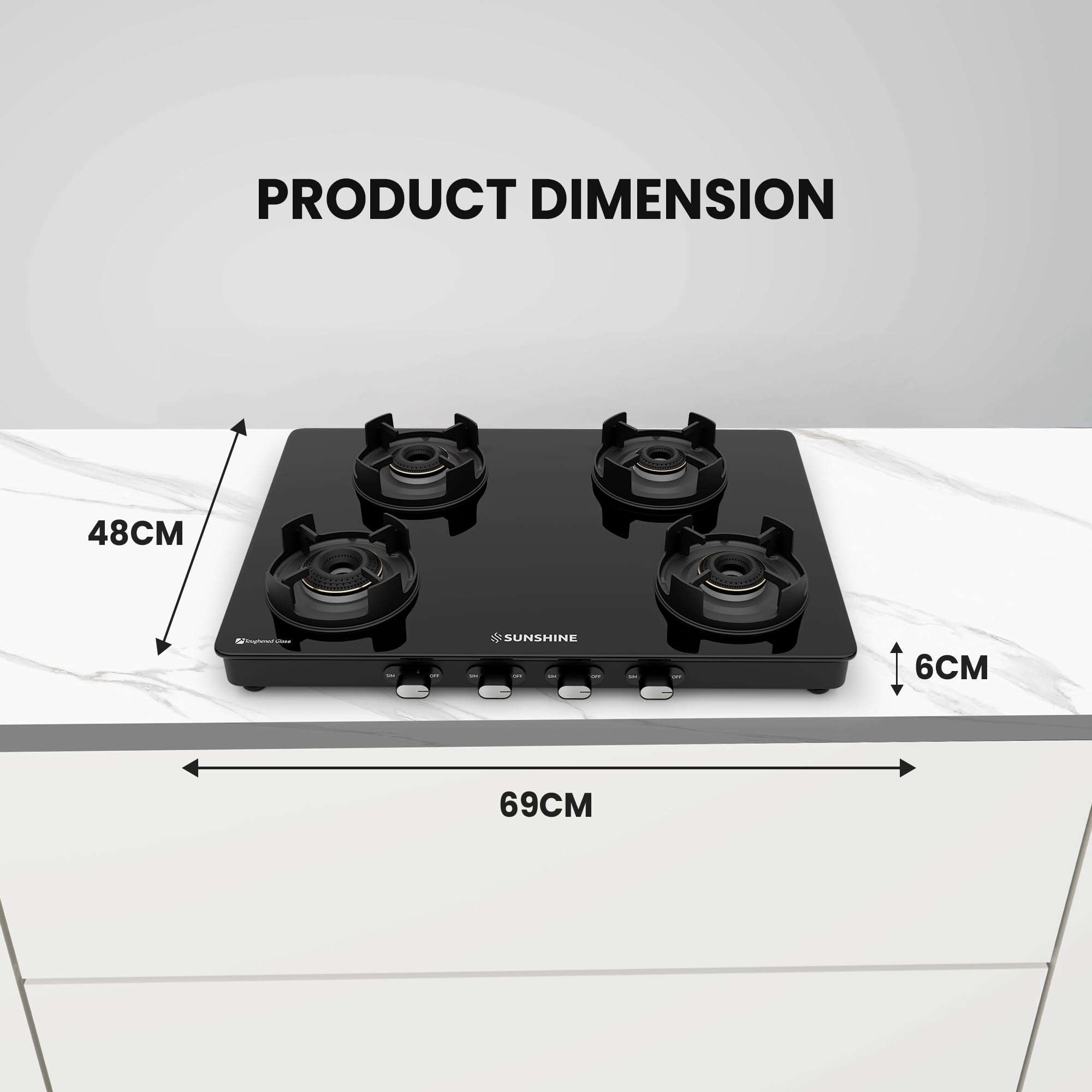 Sunshine Regal Pro | Glass Gas Stove | Toughened Glass Cooktop | ISI Certified | Manual Ignition | 5G technology, LPG Ready & PNG Compatible (Premium Black) (4-Burner Regal Pro Max) 5