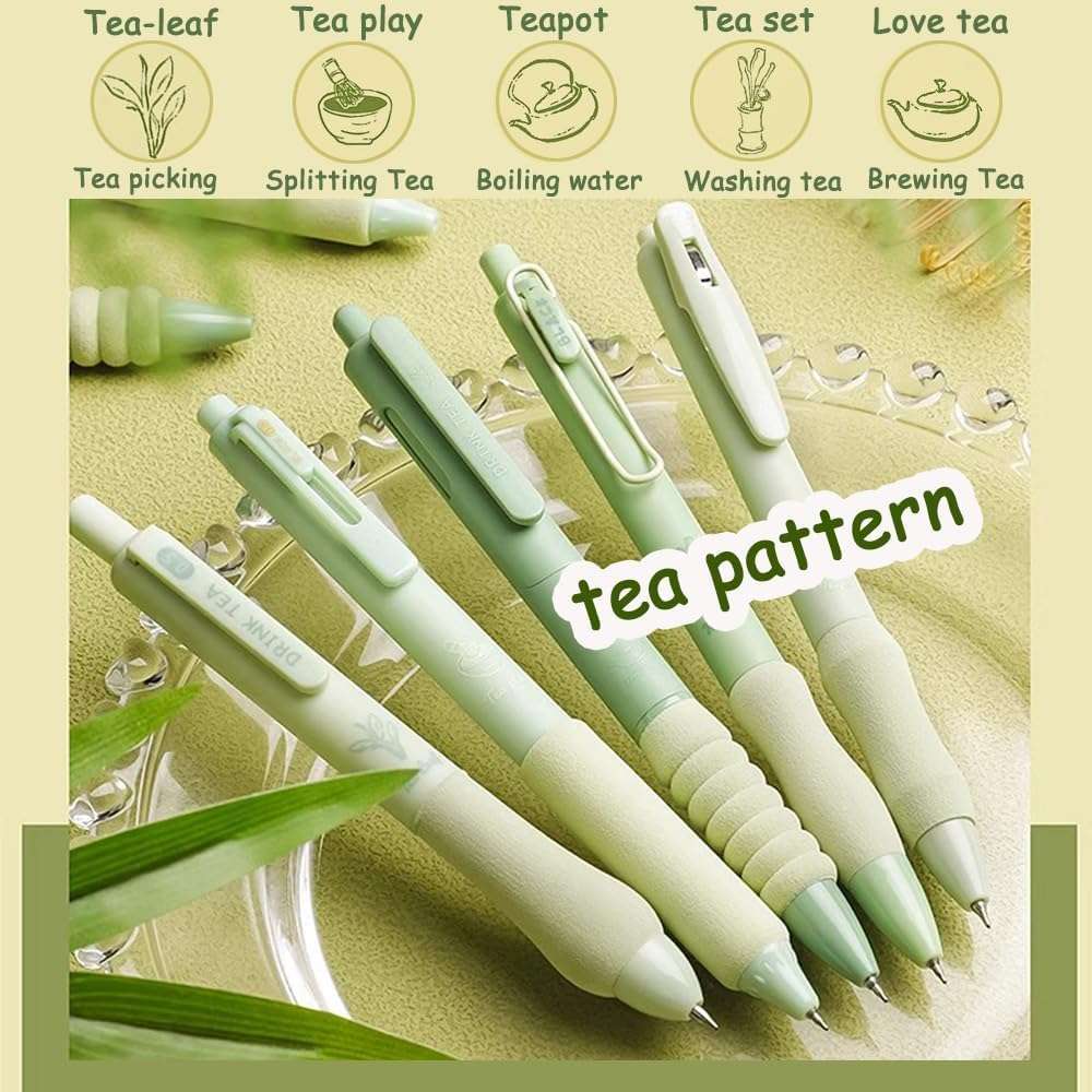 COOFANDY Green Tea 5 Pcs Gel Retractable Quick Dry Ink 0.5mm Fine Point Aesthetic Stuff Ink Comfort Grip Smooth Writing Journaling Note Taking Pens Bulk Pens School Office Supplies (black) 3