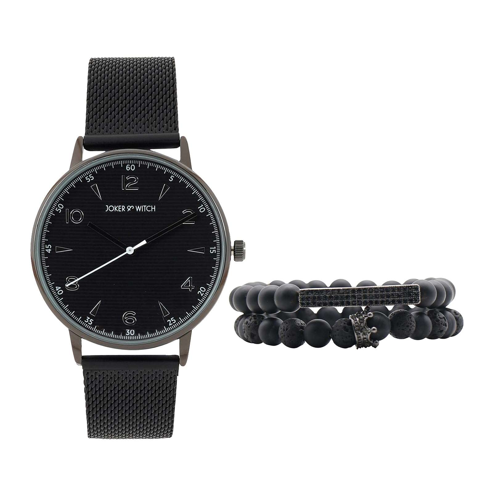 Joker & Witch Stainless Steel Hector All Black Dial Men Analogue Watch Bracelet Stack, Black Band 1