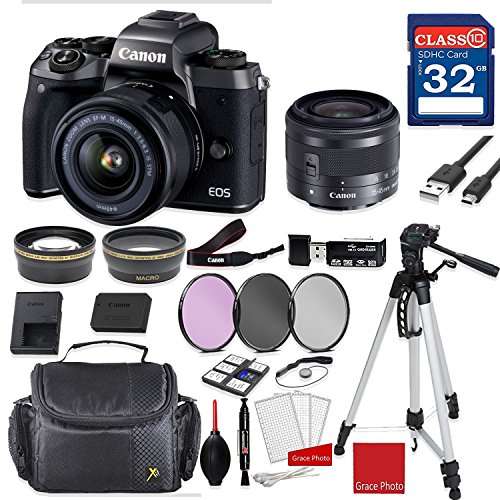 Canon EOS M5 Digital Camera (Black) with Canon EF-M 15-45mm f/3.5-6.3 is STM Lens (Graphite) +Accessory Bundle 1