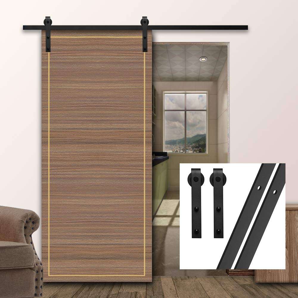 6FT Sliding Barn Door Hardware Closet Kit Basic Sliding Track Roller for Single Door,Black J-Shaped Hangers （gifsin） 5
