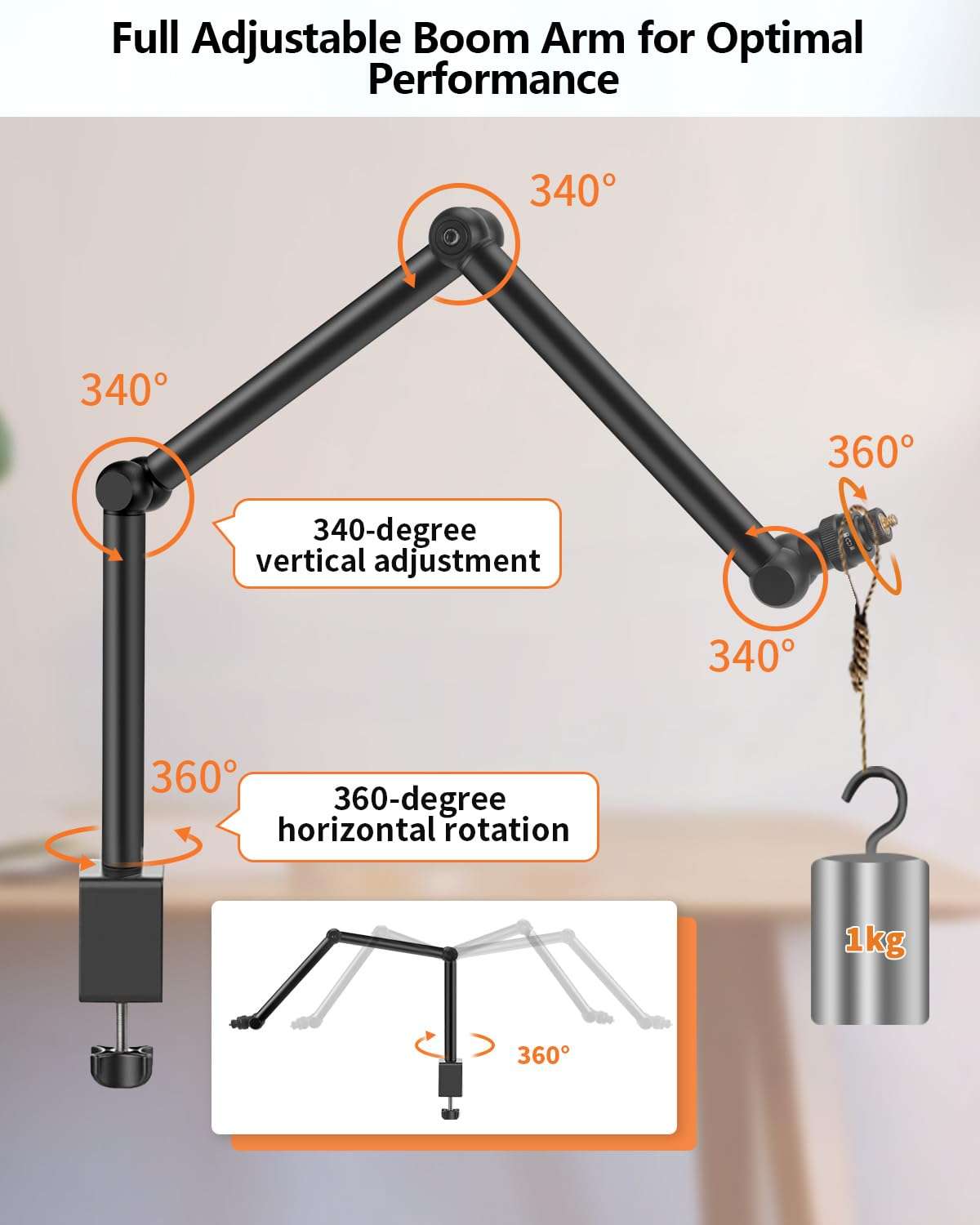 HEMMOTOP Magic Arm Desk Mount/Clamp, 28" Adjustable Camera Arm for iPad, Overhead iPhone Mount, for Yeti Snowball Microphone, Light, Webcam, Action Camera AS05 5
