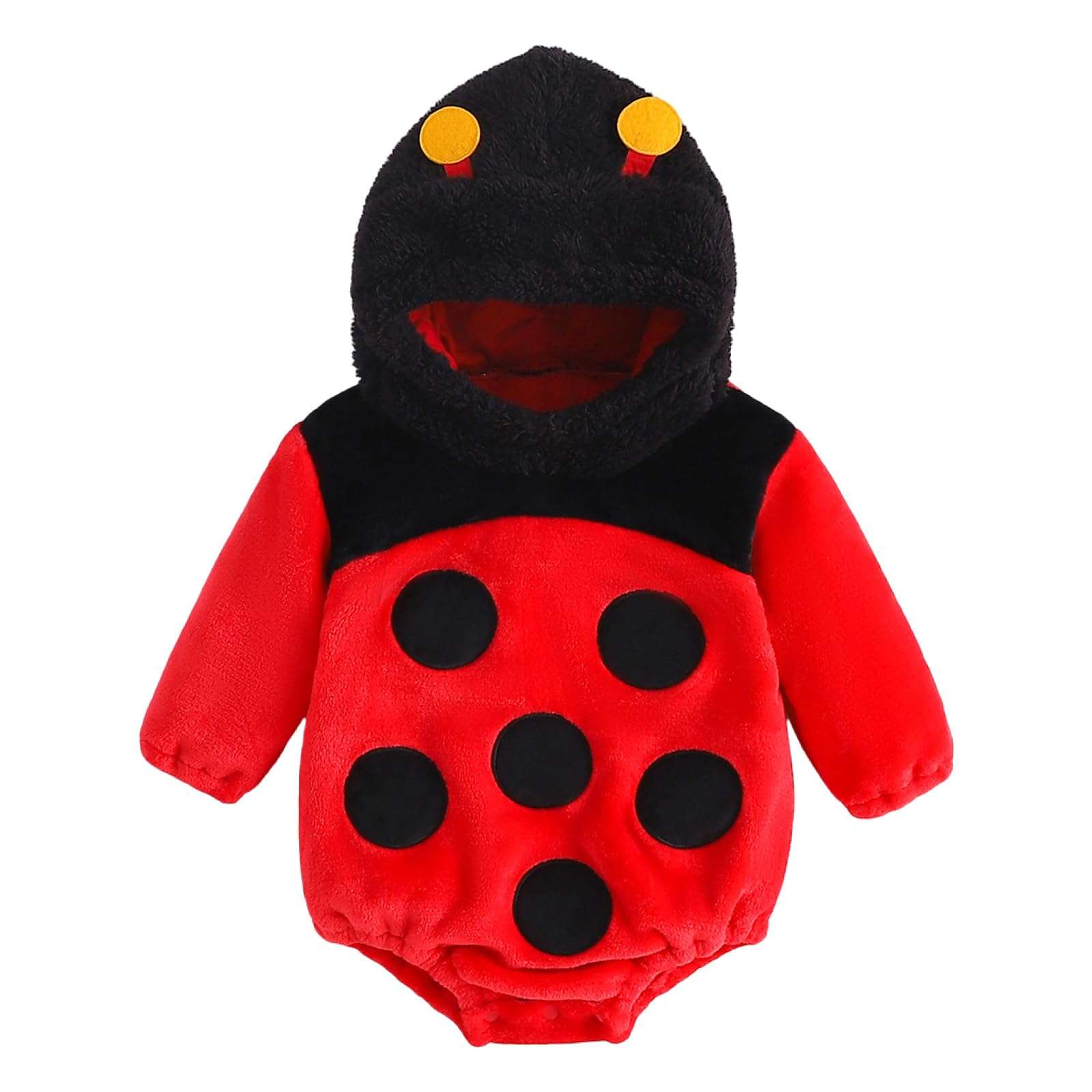 Licupiee Infant Boy Girl Halloween Animal Costume Newborn Baby Flannel Hooded Rompers Fall Winter Long Sleeve Fleece Bodysuit (Standard, 3-6 Months, Red Ladybug) 1