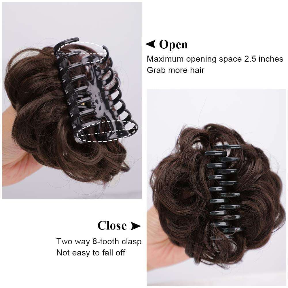 DELORUS Hair Bun Clutcher Brown For Women and Girls || Artificial Bun Juda with Clutcher || Hairstyling Tool and Accessory with 1 Plastic Hair Claw Clips 5