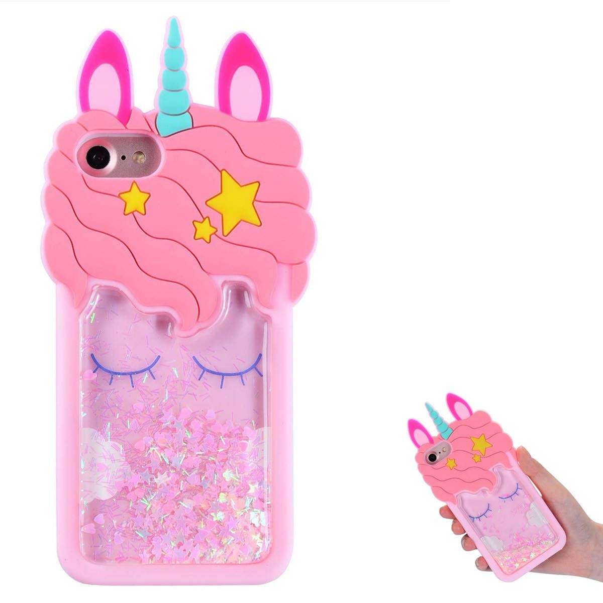 TopSZ Quicksand Unicorn Bling Case for iPhone 8/7/6/6S 4.7"Cute Silicone Cool 3D Cartoon Kawaii Animal Cover,Shockproof Soft Skin for iPhone8,Funny Unique Character Cases for Kids Girls Teens(iPhone8) 1